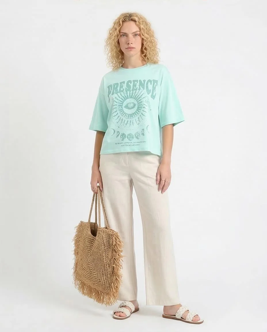 Ravin Women’s "Presence" Celestial Graphic Oversized T-Shirt – Mint Aqua - R208506 - Image 5