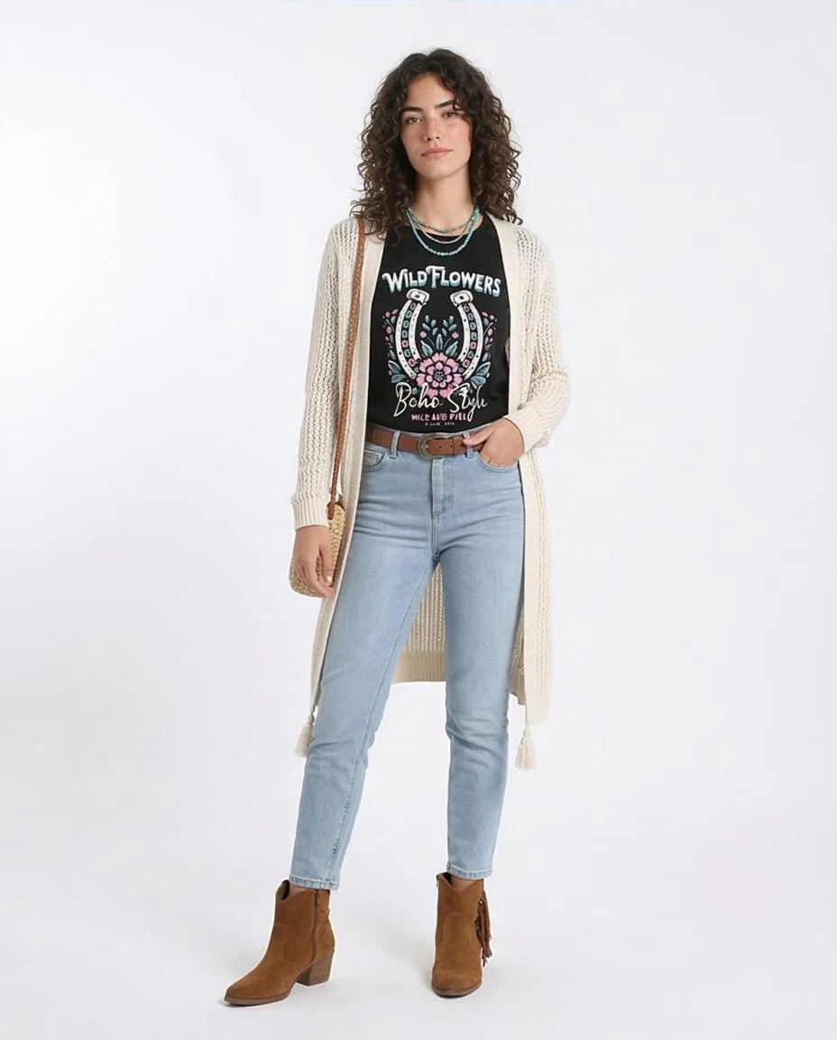 Ravin Women's Wild Flowers Horseshoe Graphic T-Shirt - Black - R208509 - Image 5