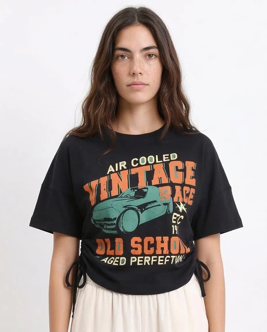 Ravin Women’s Vintage Race Graphic T-Shirt with Adjustable Cinched Sides - Black - R208513