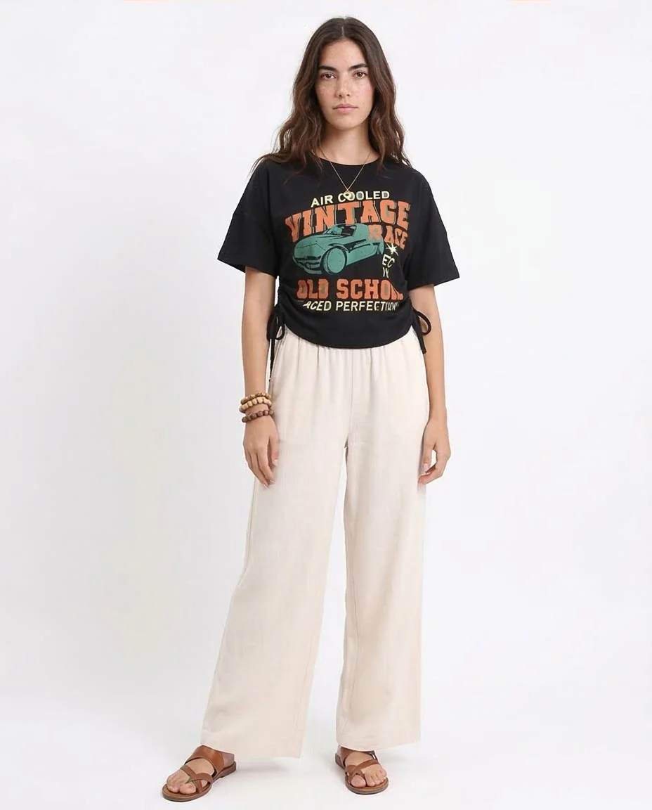 Ravin Women’s Vintage Race Graphic T-Shirt with Adjustable Cinched Sides - Black - R208513 - Image 3
