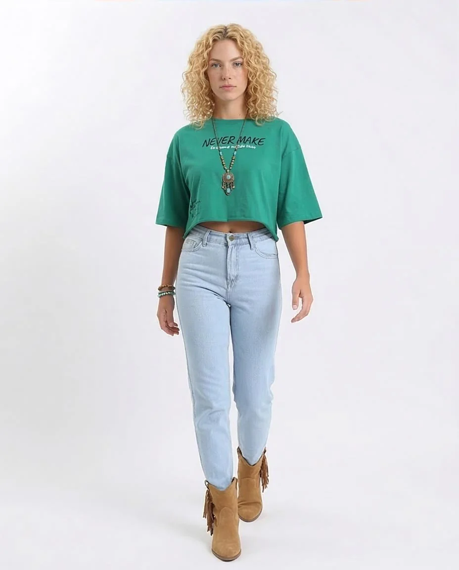 Ravin Women's "Never Make" Cropped Graphic Tee – Green - R208516 - Image 3