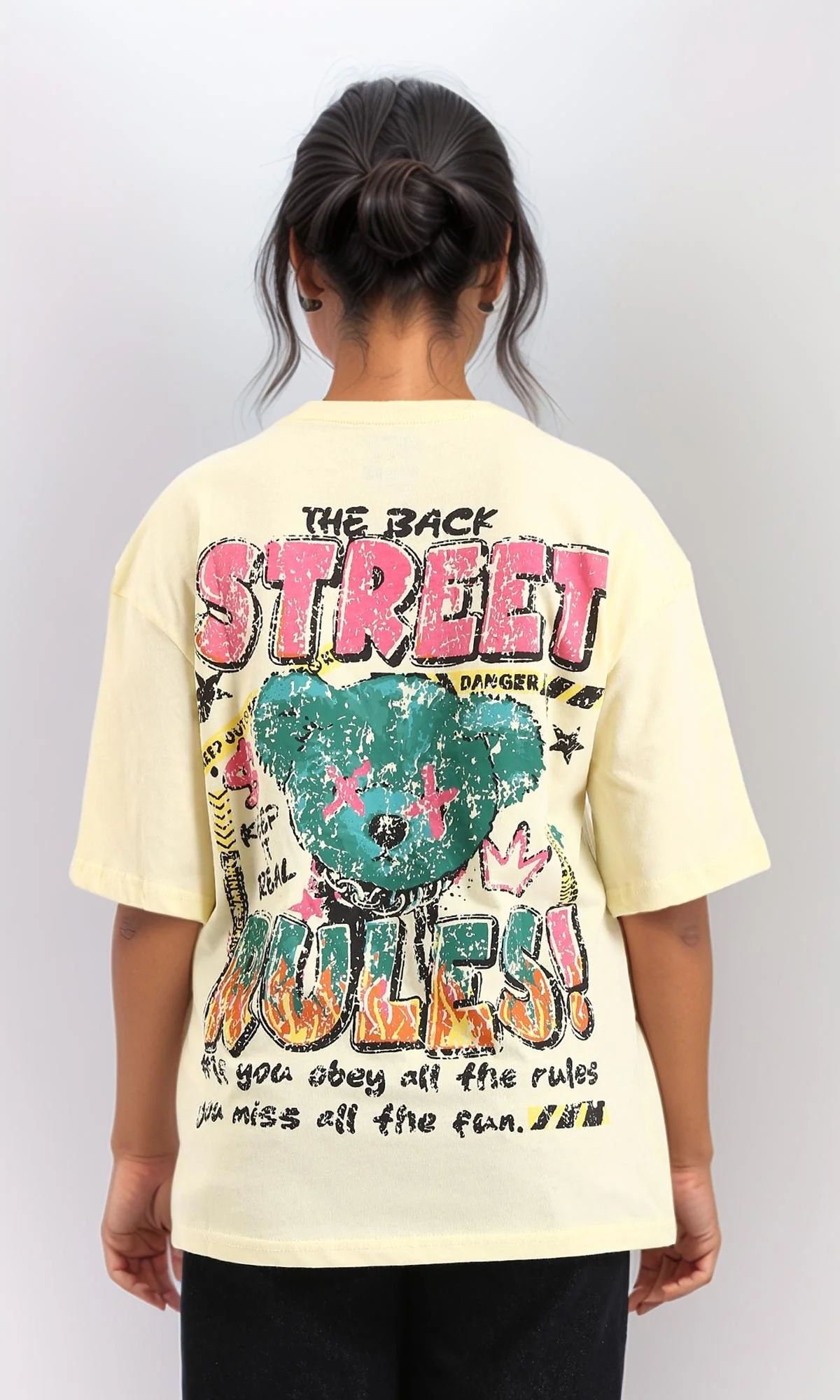 R208554-Slip On Printed Cotton Long Tee - Yellow - Image 2
