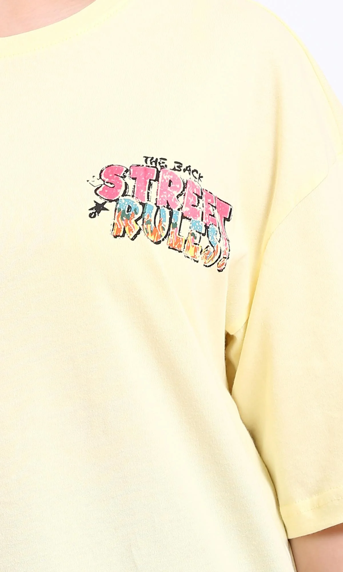 R208554-Slip On Printed Cotton Long Tee - Yellow - Image 3