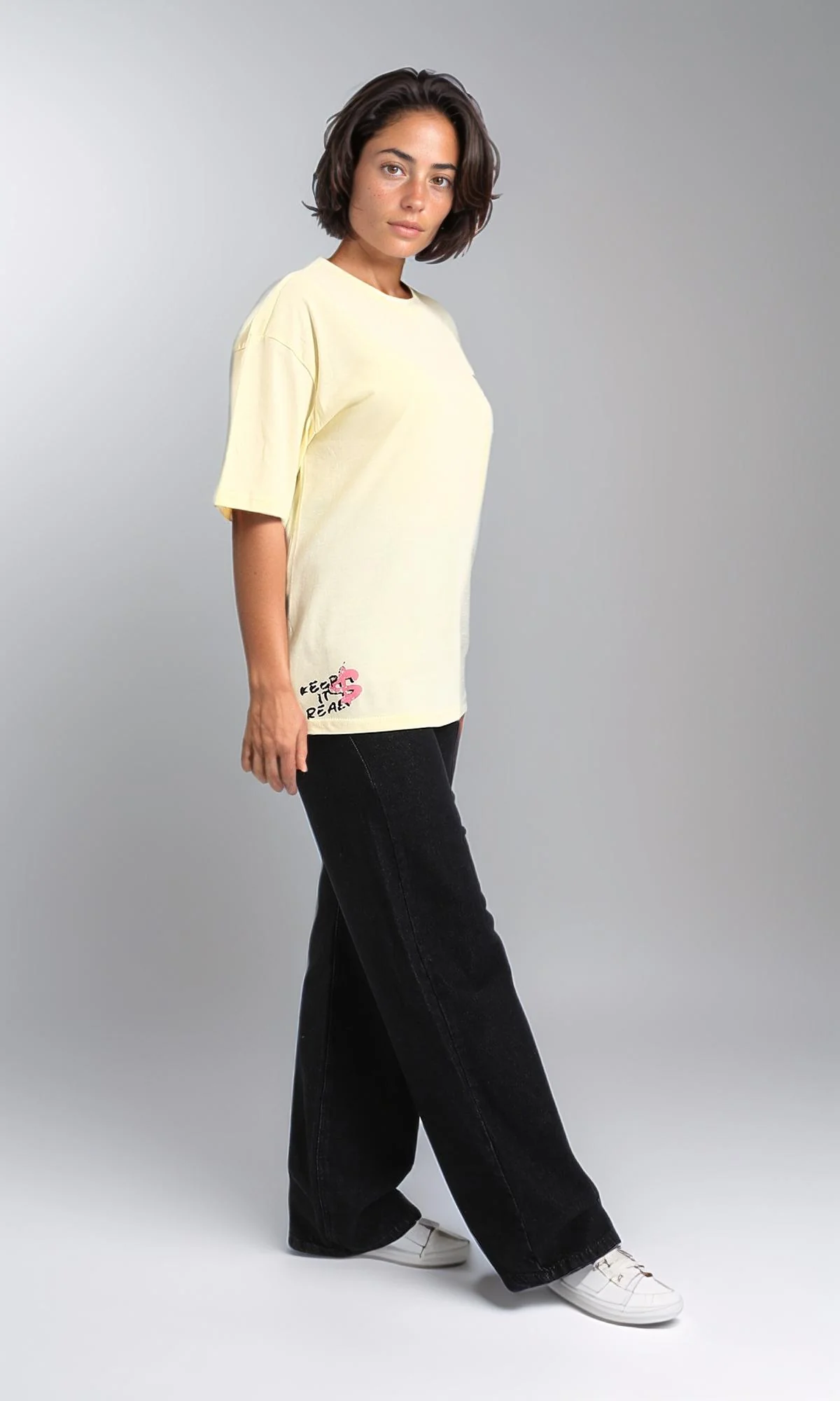 R208554-Slip On Printed Cotton Long Tee - Yellow - Image 4