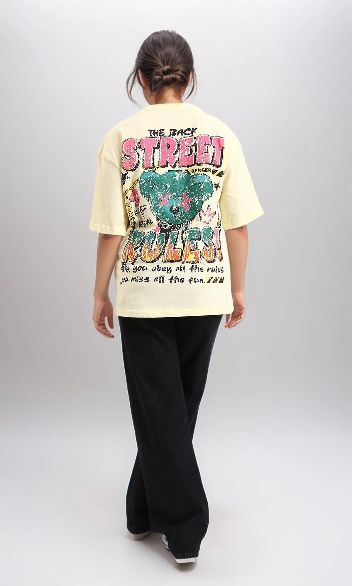 R208554-Slip On Printed Cotton Long Tee - Yellow - Image 5