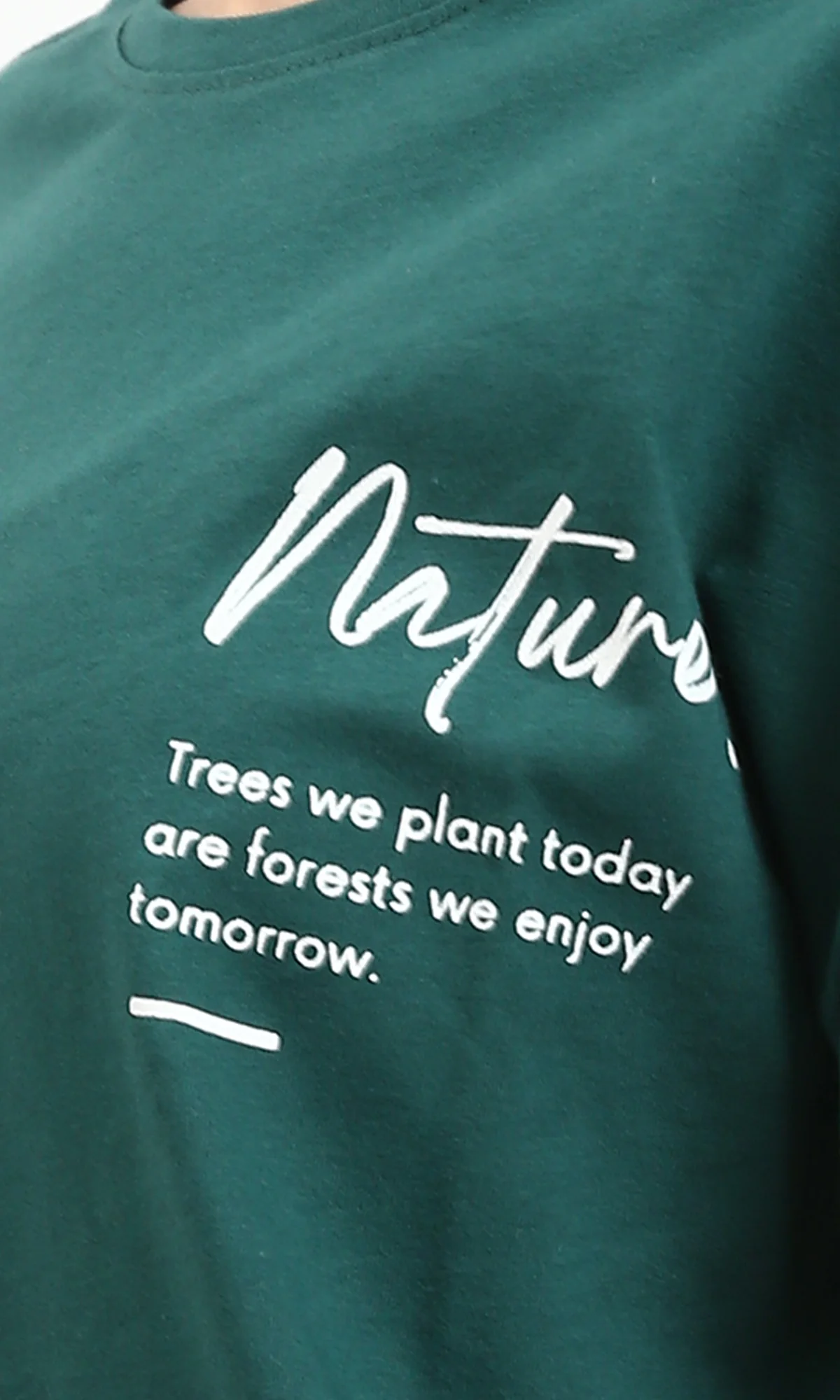 R208555 - Printed "Nature" Slip On Cotton Tee - Dark Green - Image 3