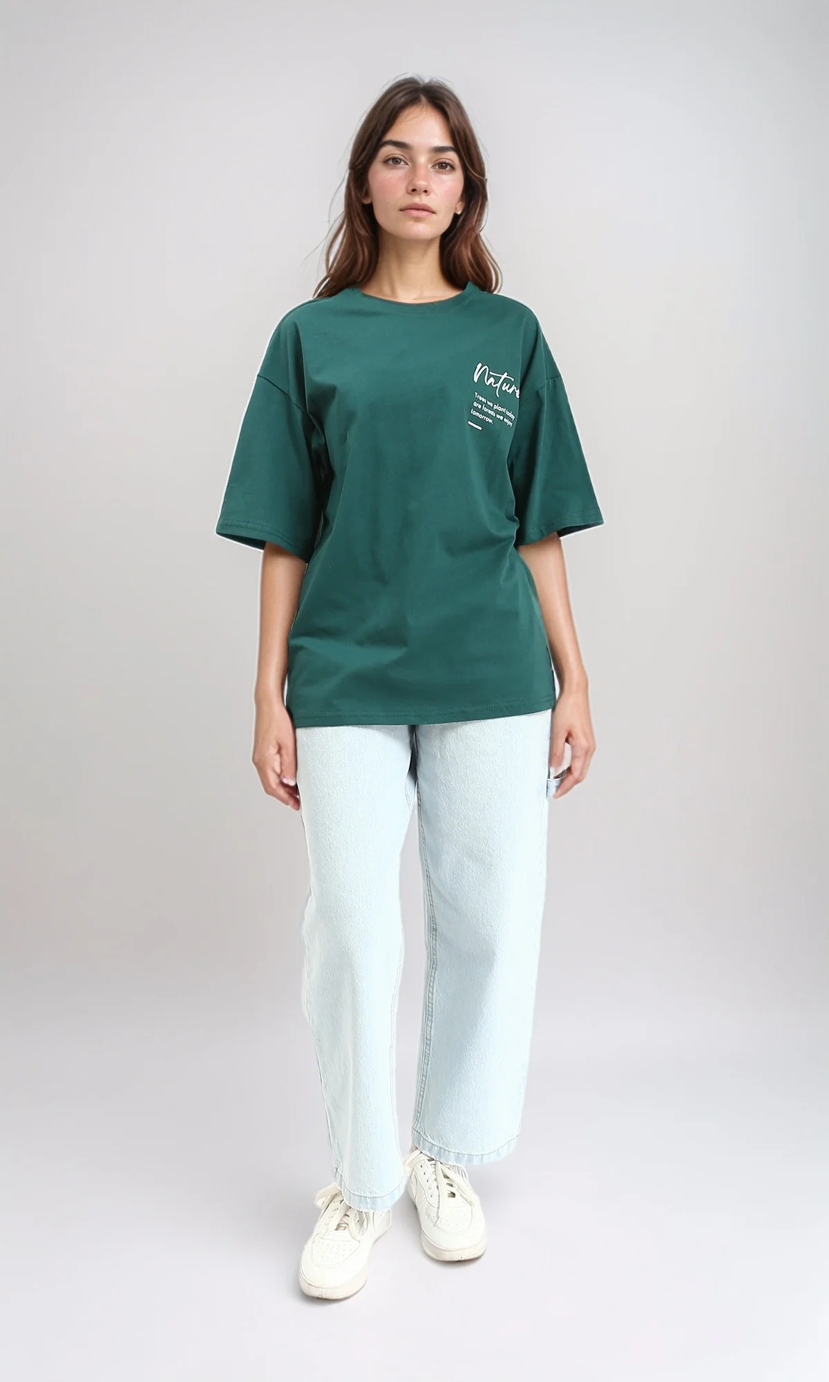 R208555 - Printed "Nature" Slip On Cotton Tee - Dark Green - Image 4