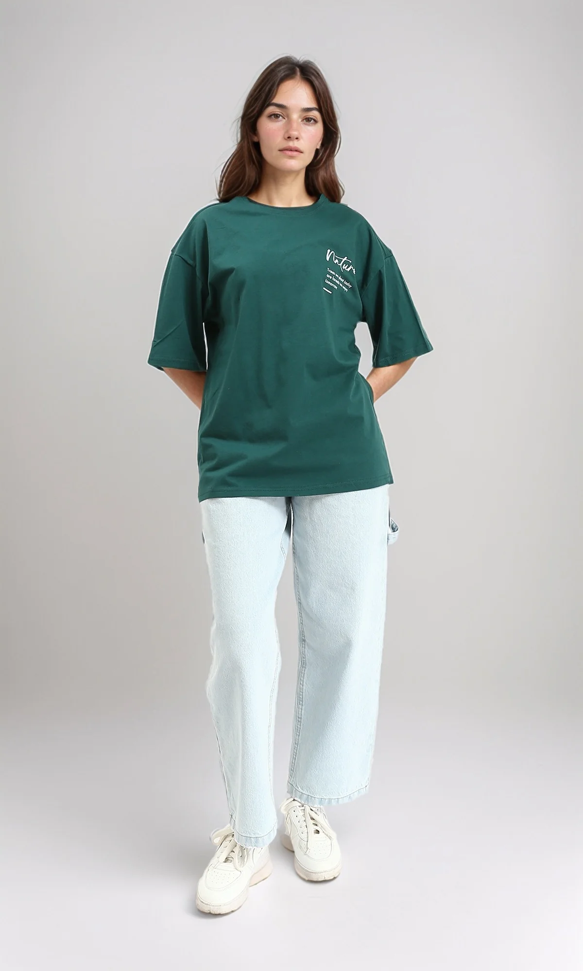 R208555 - Printed "Nature" Slip On Cotton Tee - Dark Green - Image 5