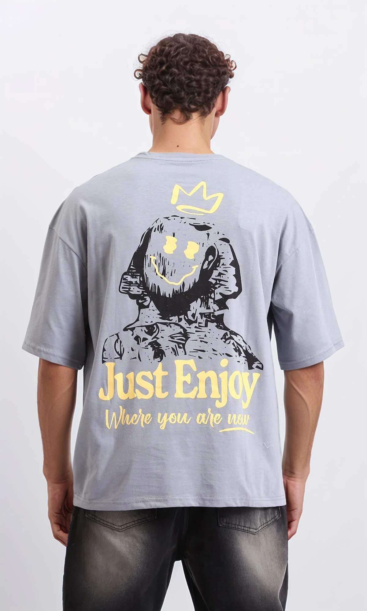 R208559 - Crew Neck Summer Printed Tee - Grey - Image 2