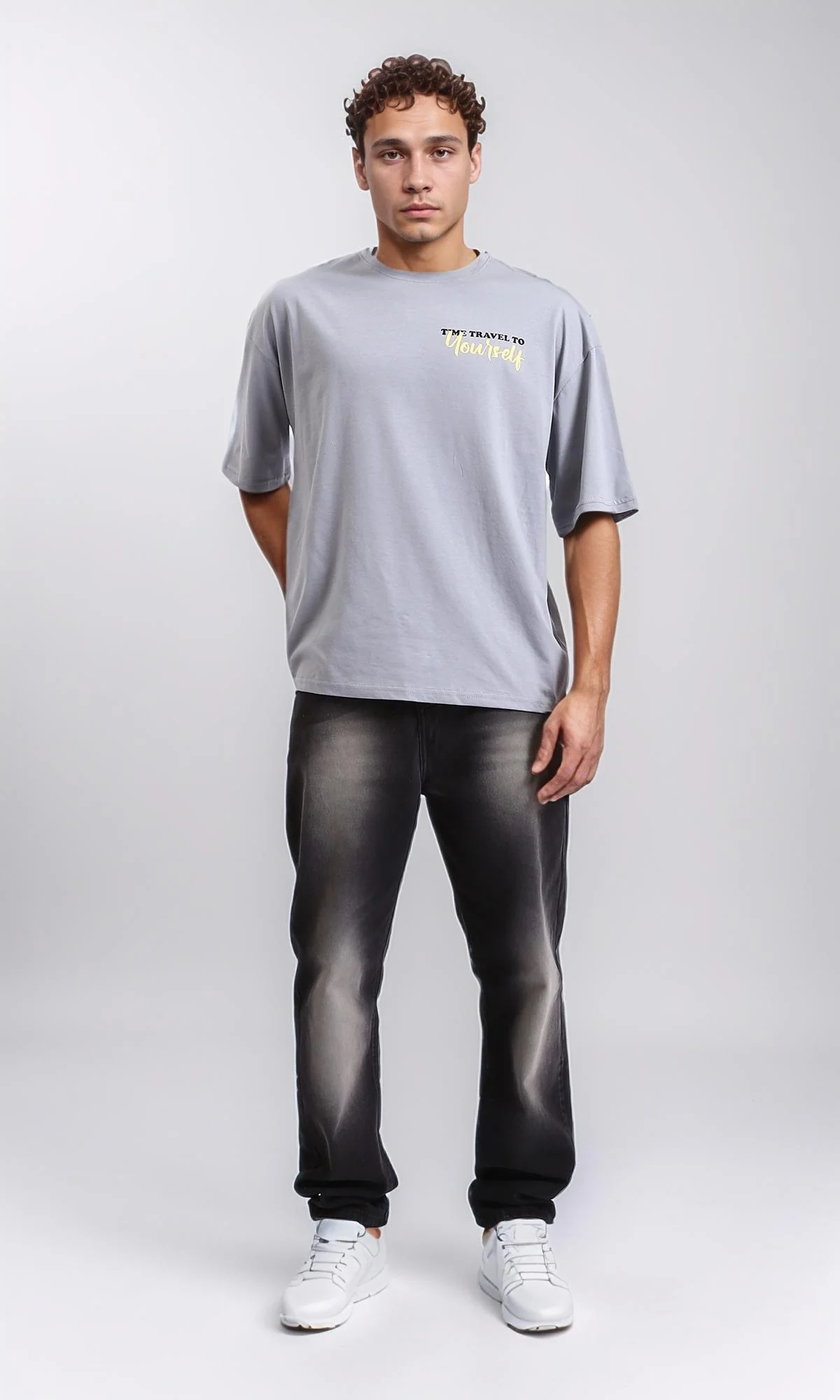 R208559 - Crew Neck Summer Printed Tee - Grey - Image 4