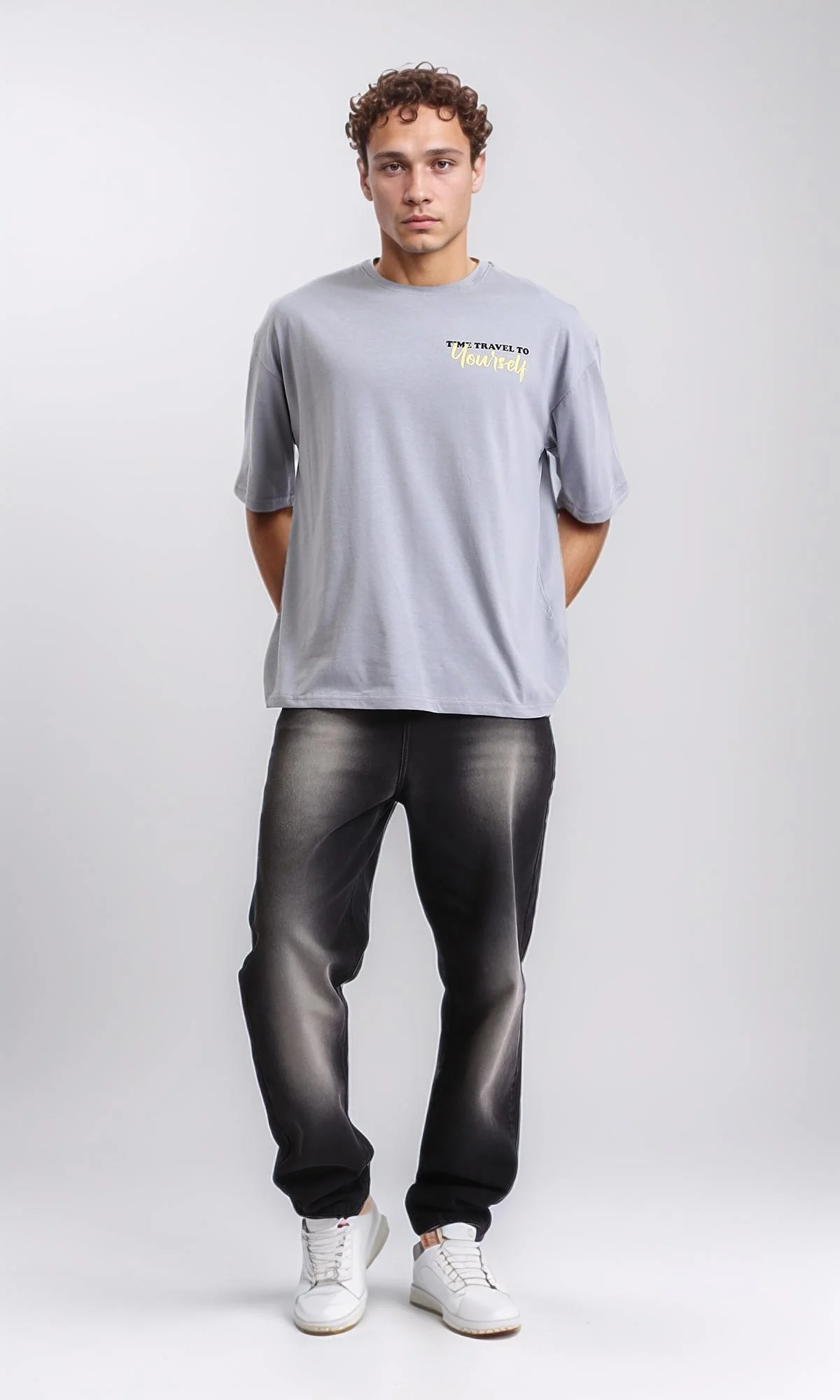 R208559 - Crew Neck Summer Printed Tee - Grey - Image 5
