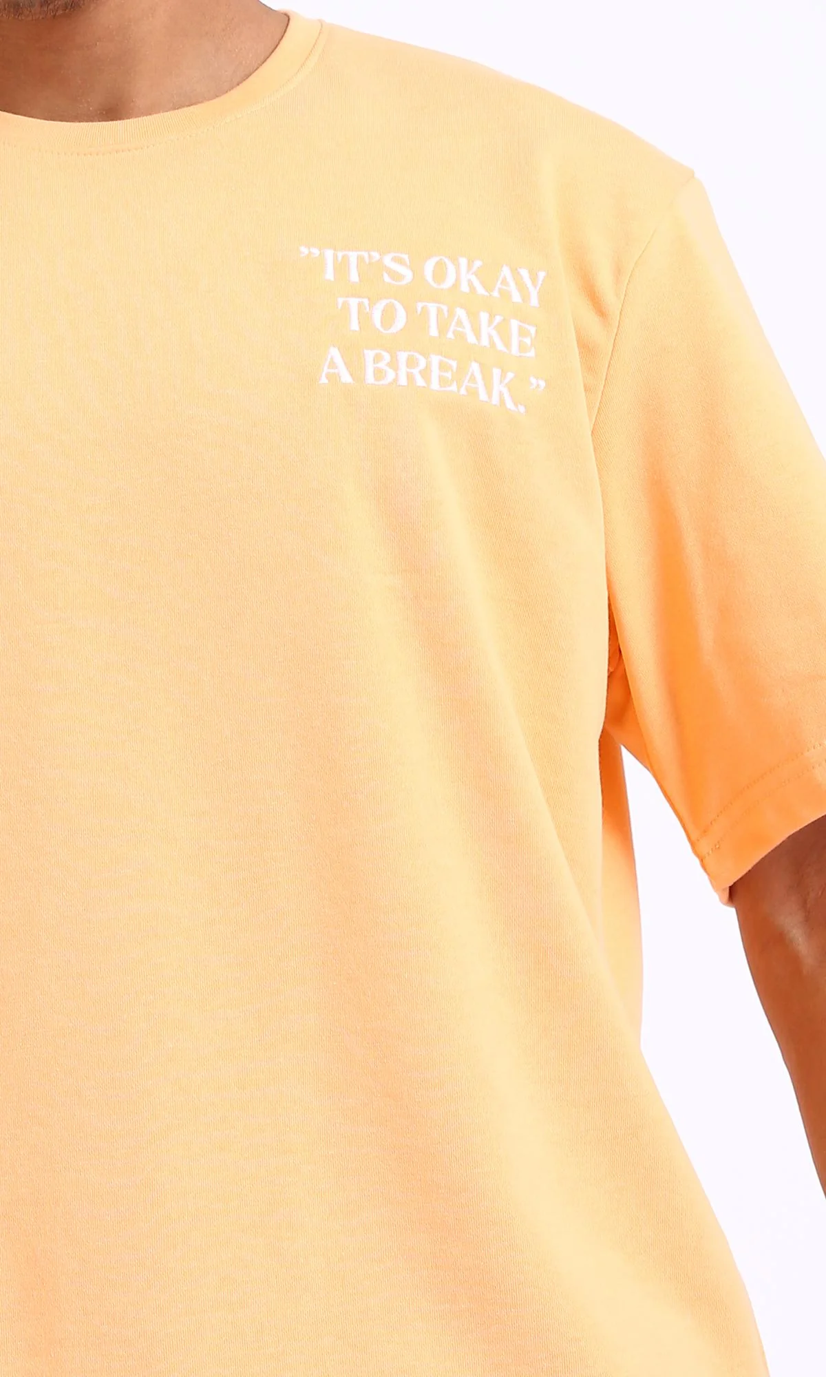 R208567-Loose Printed Cotton Long Tee - Light Orange - Image 4