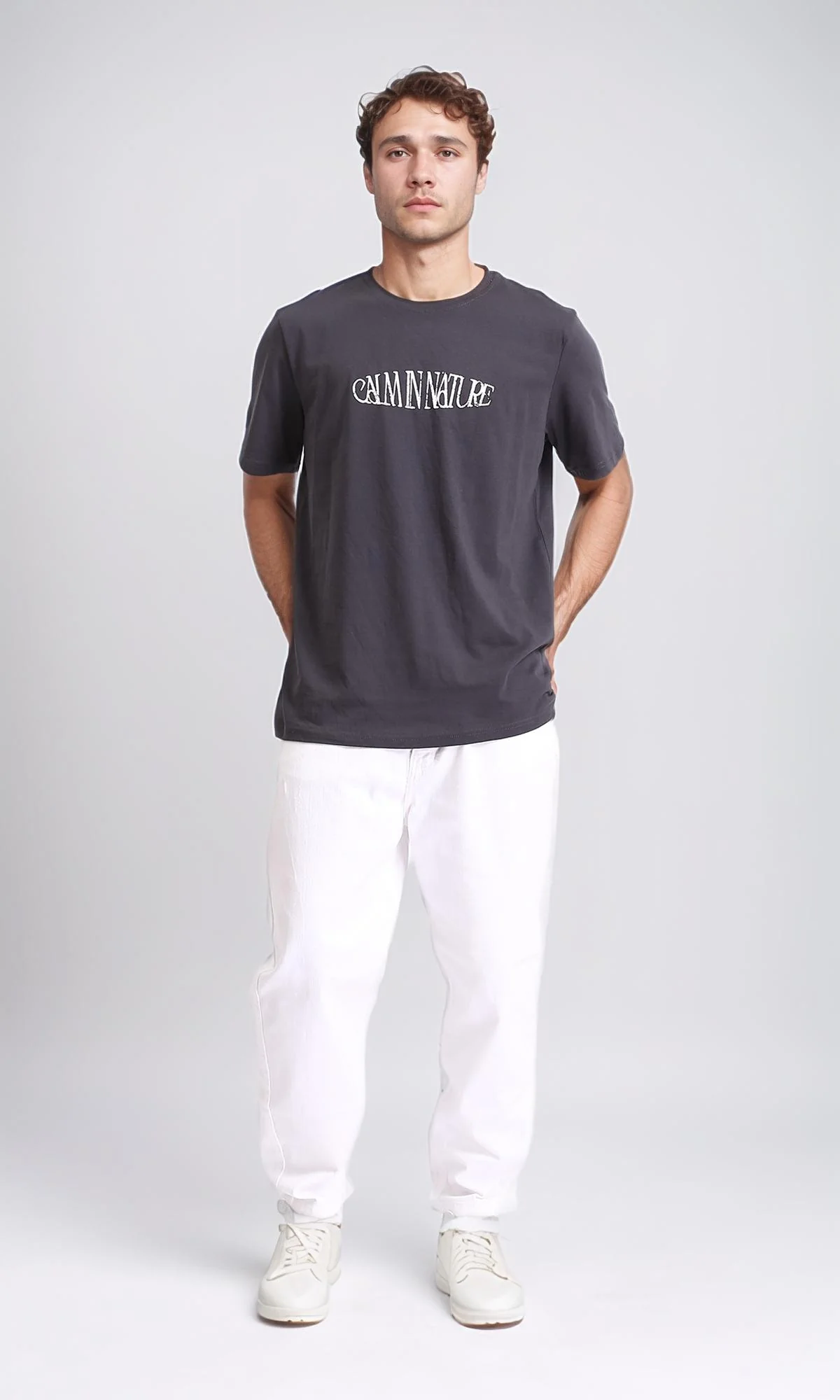 R208574 - Regular Fit Printed Slip On Tee - Dark Grey - Image 4