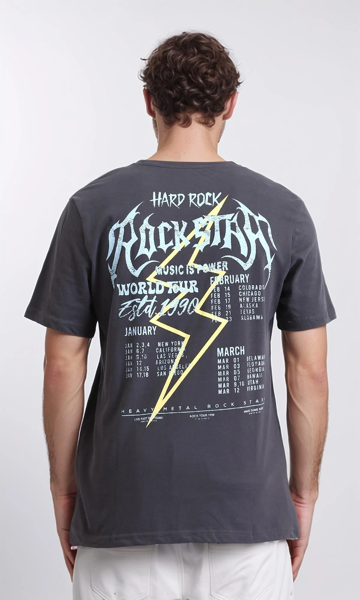 R208575 - Crew Neck Printed Slip On Tee - Dark Grey - Image 2