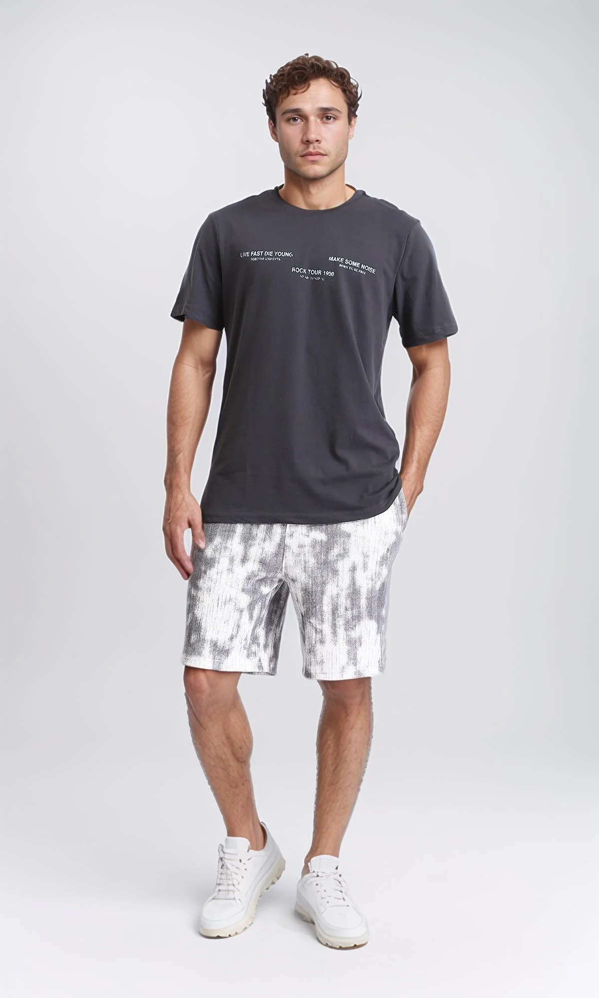 R208575 - Crew Neck Printed Slip On Tee - Dark Grey - Image 4