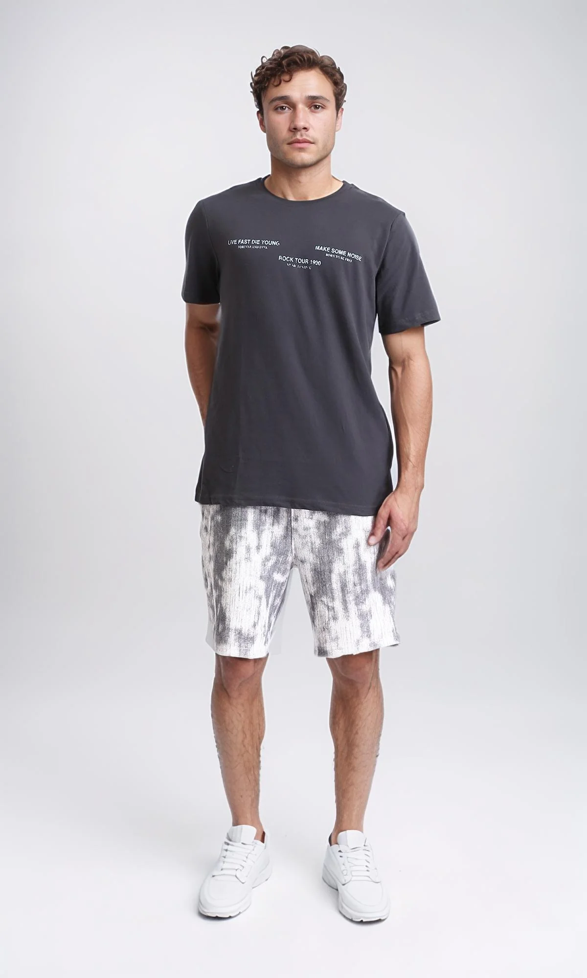 R208575 - Crew Neck Printed Slip On Tee - Dark Grey - Image 5