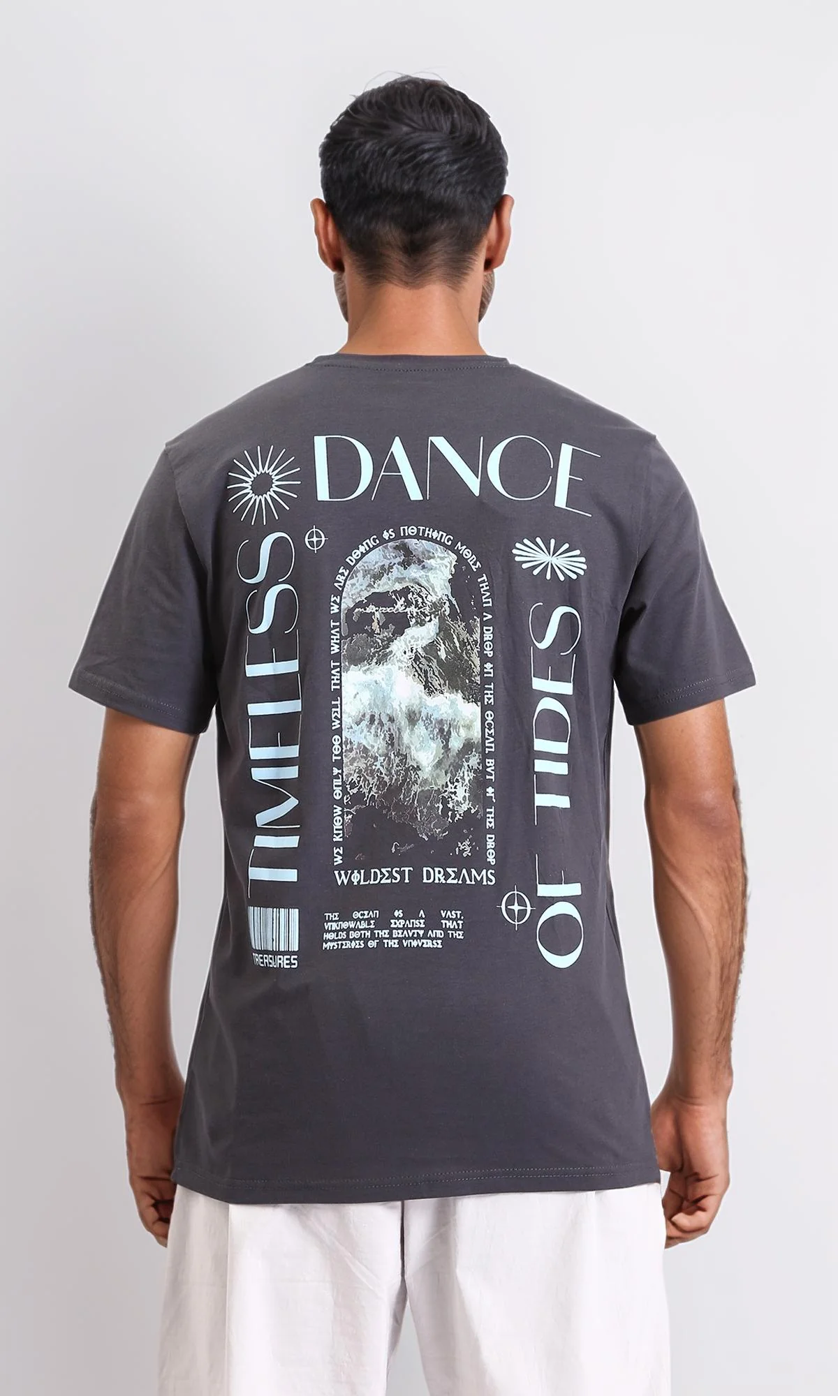 R208578 - Printed "Timeless" Elbow Sleeves Tee - Dark Grey - Image 3