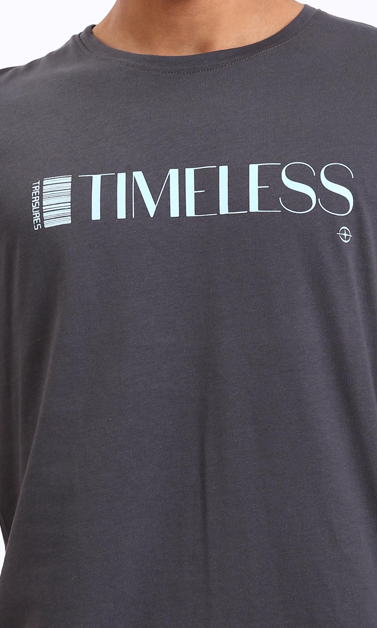 R208578 - Printed "Timeless" Elbow Sleeves Tee - Dark Grey - Image 4