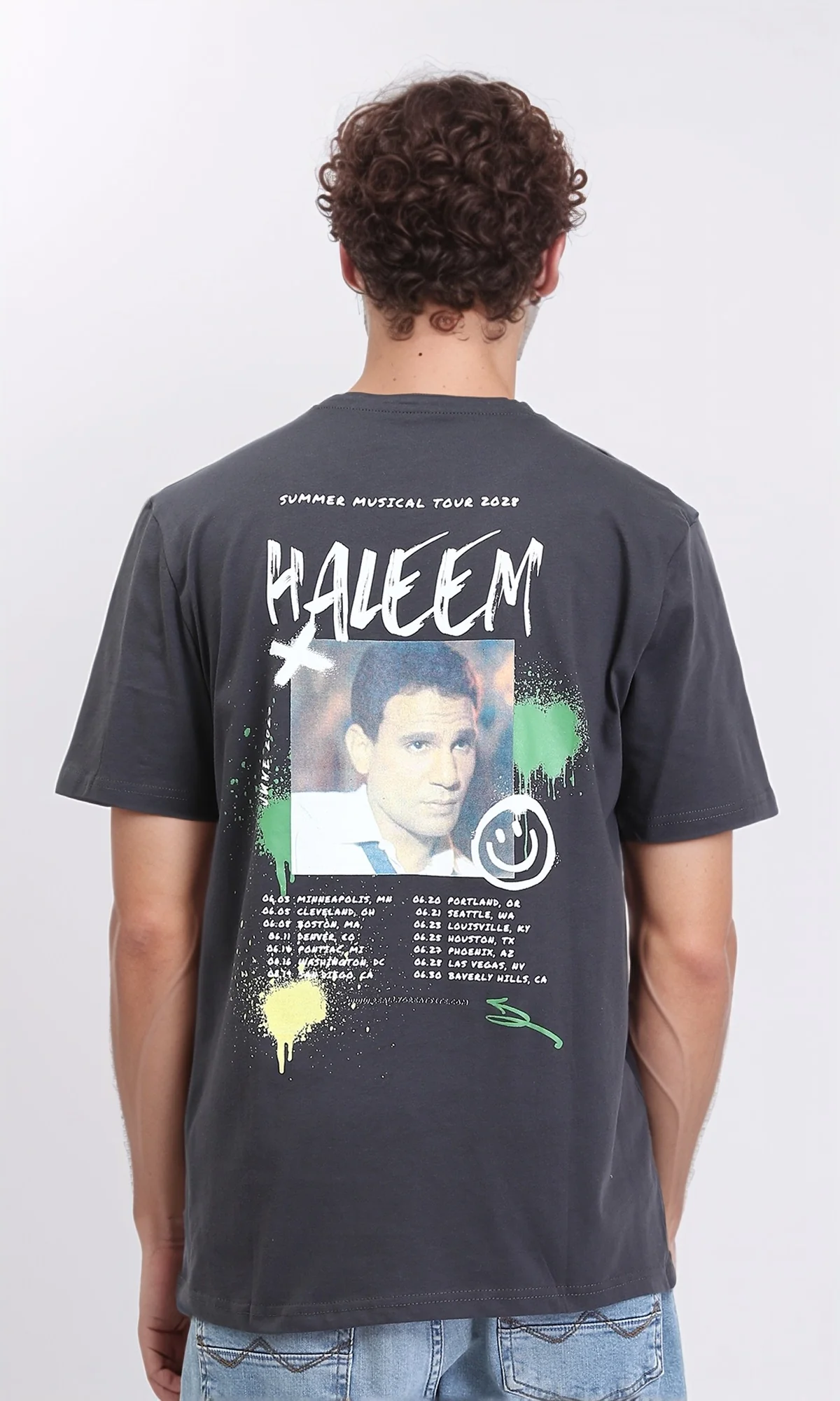 R208579 - "Haleem" Printed Short Sleeves Tee - Dark Grey - Image 2