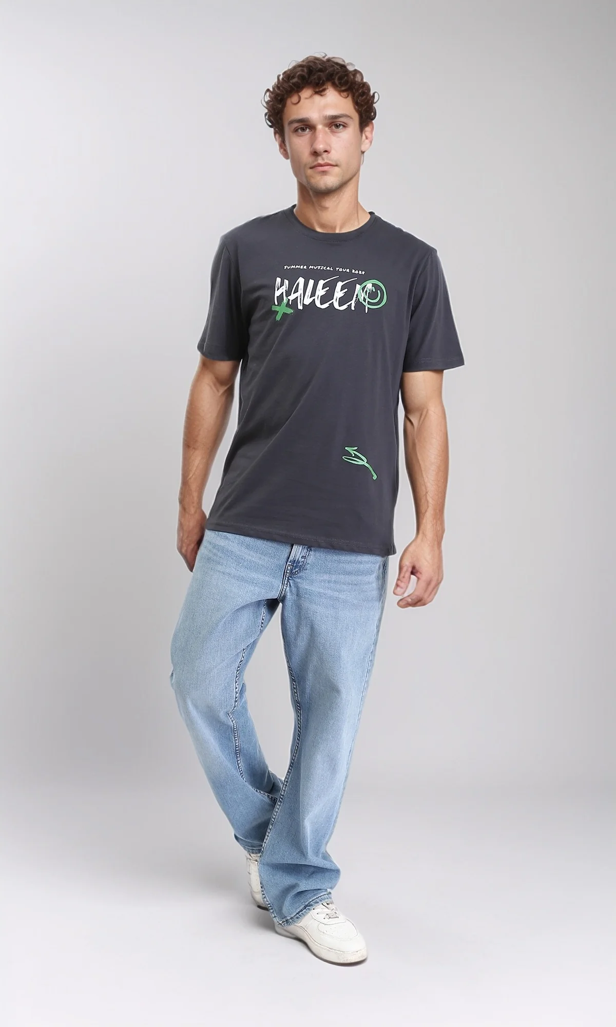 R208579 - "Haleem" Printed Short Sleeves Tee - Dark Grey - Image 4