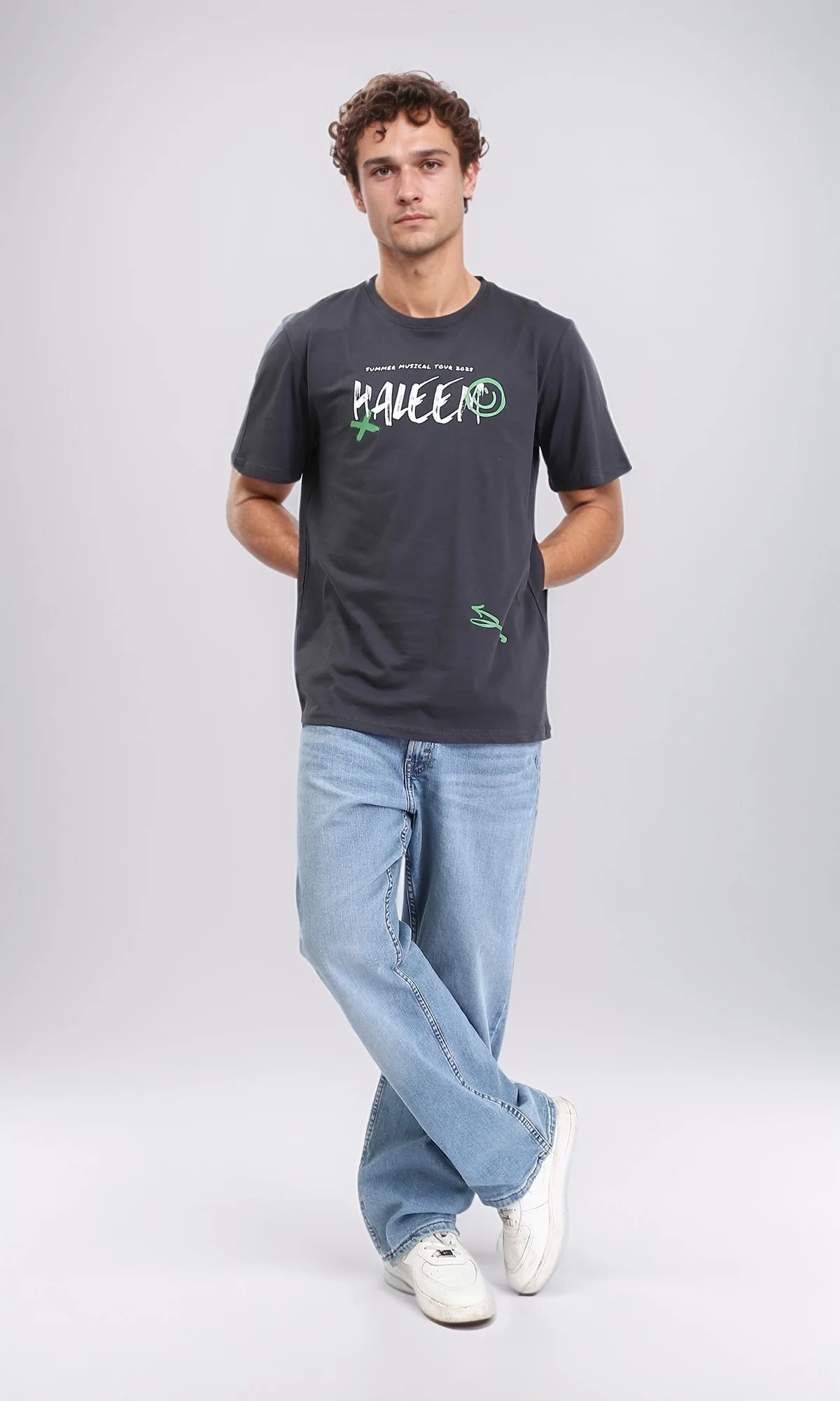 R208579 - "Haleem" Printed Short Sleeves Tee - Dark Grey - Image 5