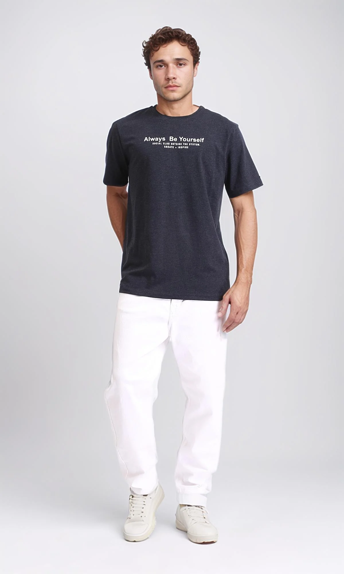 R208587 - "Always Be Yourself" Slip On Tee - Heather Charcoal - Image 4