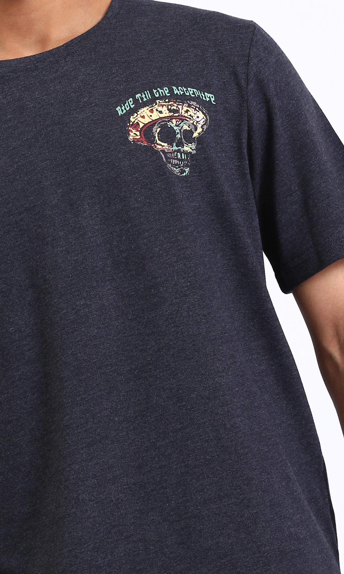 R208588-Cotton Slip On Tee with Front Print - Heather Black - Image 4