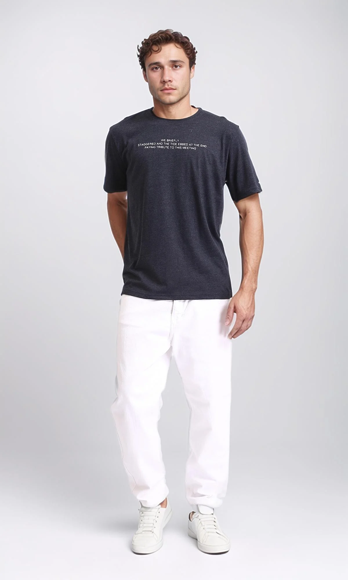 R208589 - Casual Printed Slip On Tee - Heather Charcoal - Image 4
