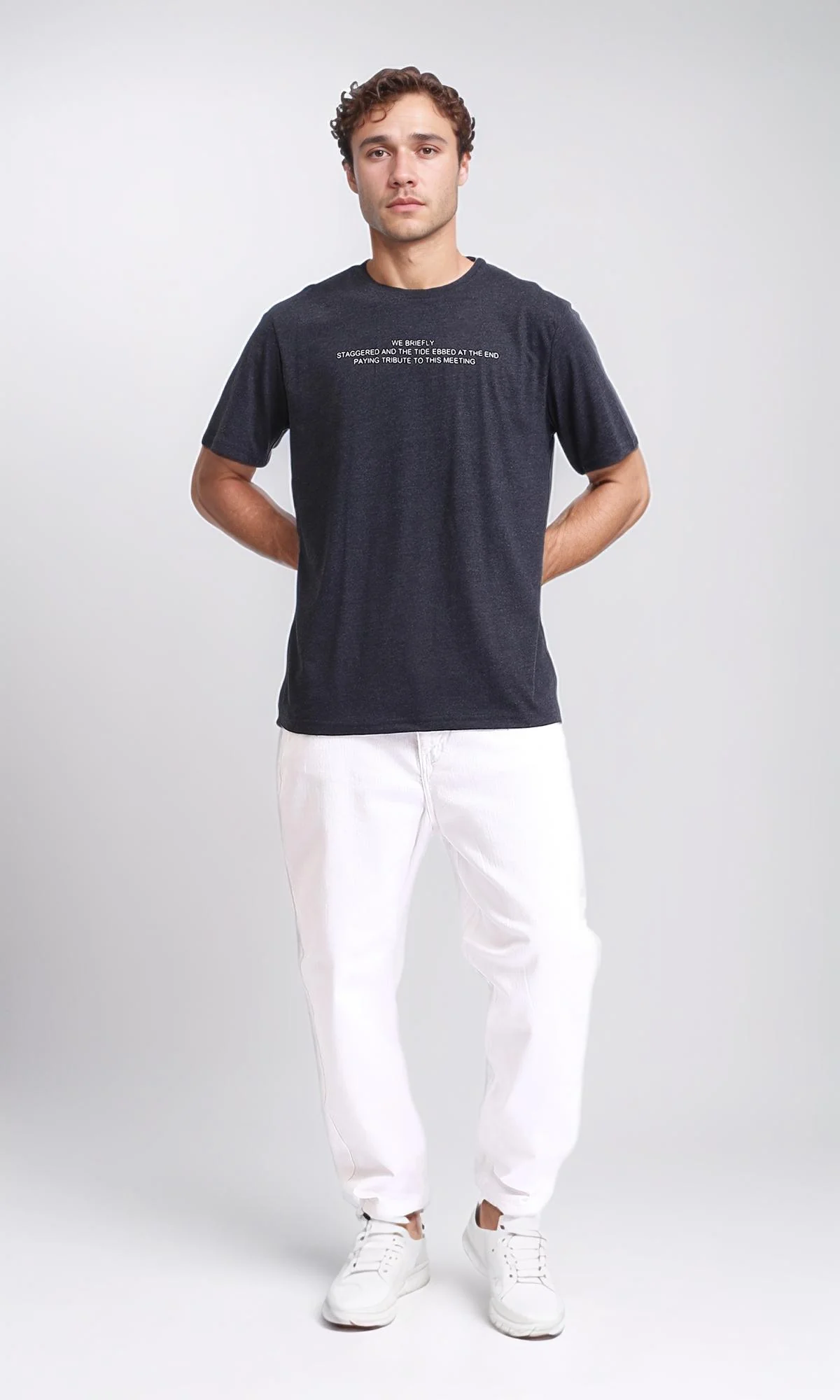 R208589 - Casual Printed Slip On Tee - Heather Charcoal - Image 5