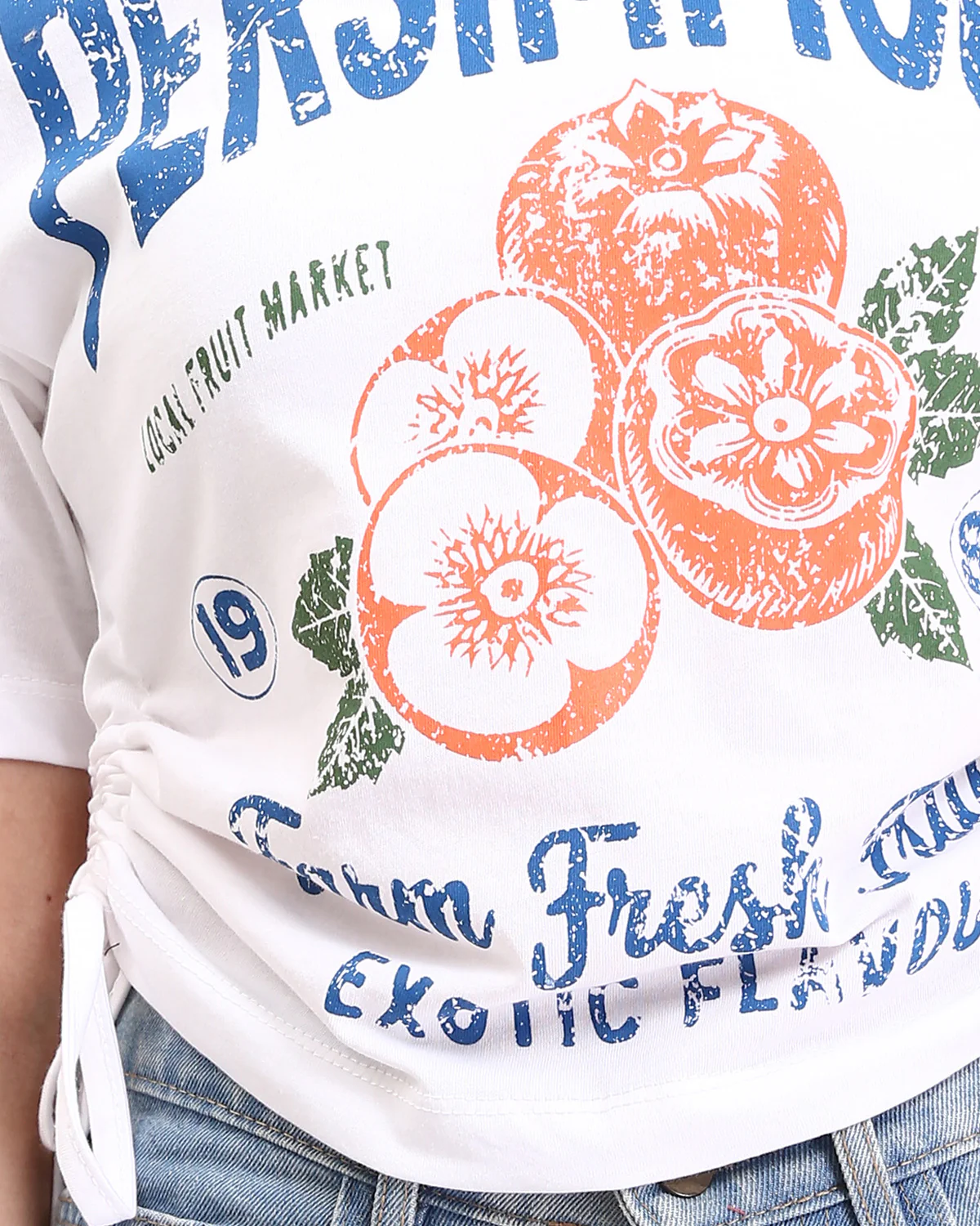 Ravin "Persimmons" Graphic Crop T-Shirt with Side Ruching & Drawstrings - White - R208605 - Image 4