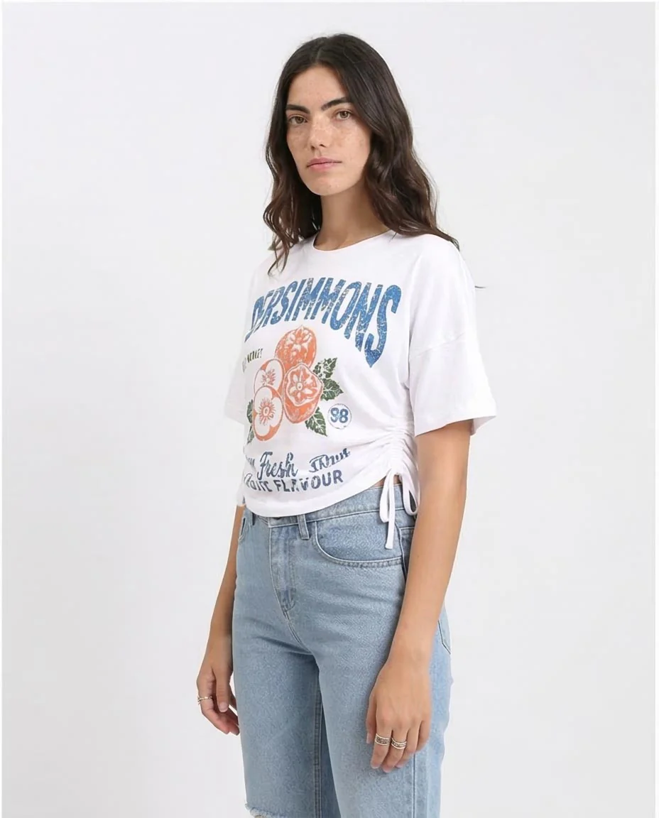 Ravin "Persimmons" Graphic Crop T-Shirt with Side Ruching & Drawstrings - White - R208605 - Image 5