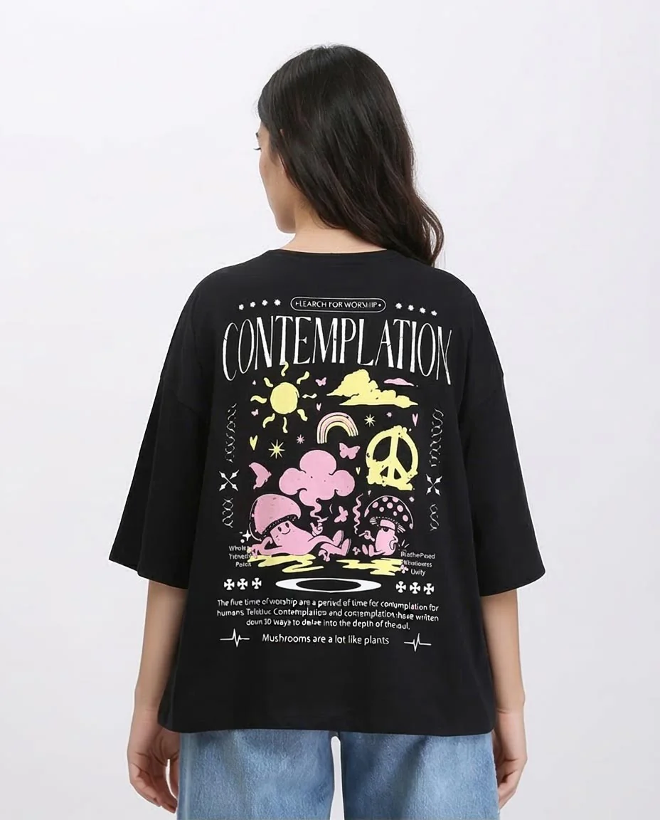Ravin Oversized "Contemplation" Graphic T-Shirt – Black - R208607 - Image 2