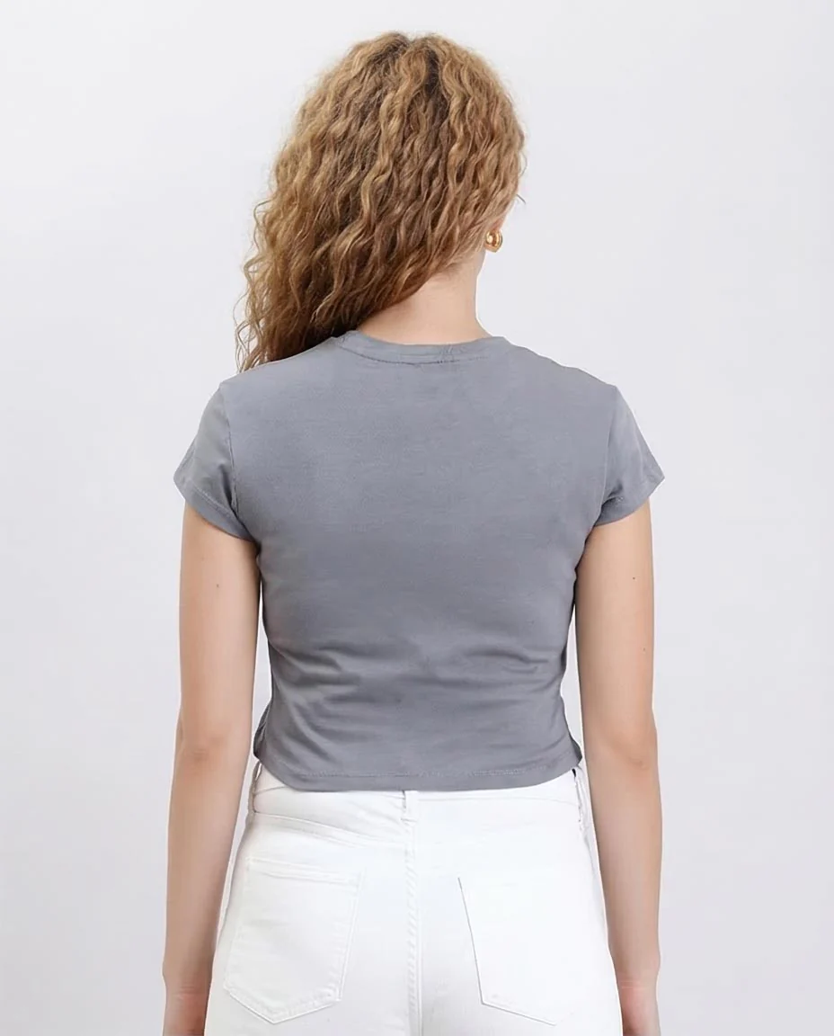 Ravin Women's Charcoal Grey Asymmetrical Twist-Front Crew Neck T-Shirt - Grey - R208610 - Image 2