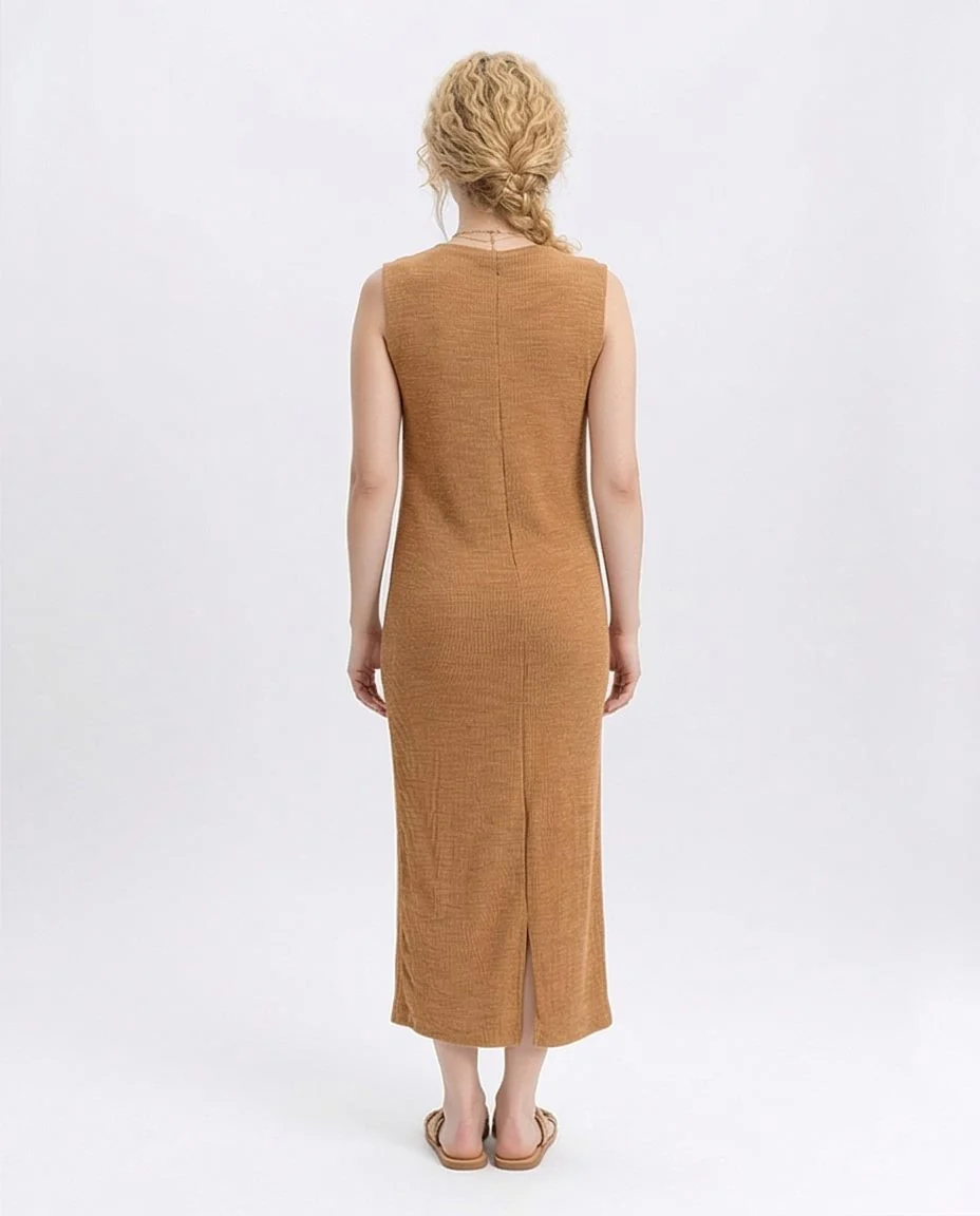 R208694 - Sleeveless Ribbed Cotton Maxi Dress - Dark Camel - Image 2