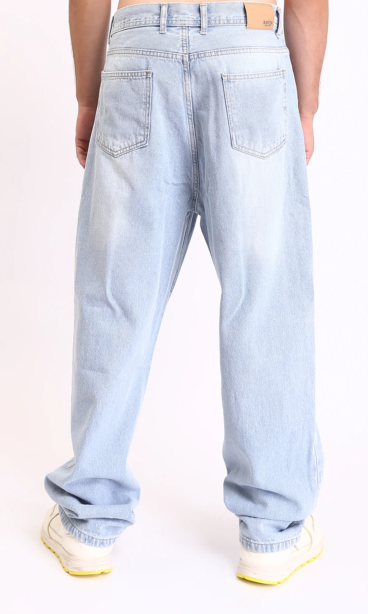Light Blue Wide Leg Jeans - Straight Fit Cotton Denim for Men - Image 2