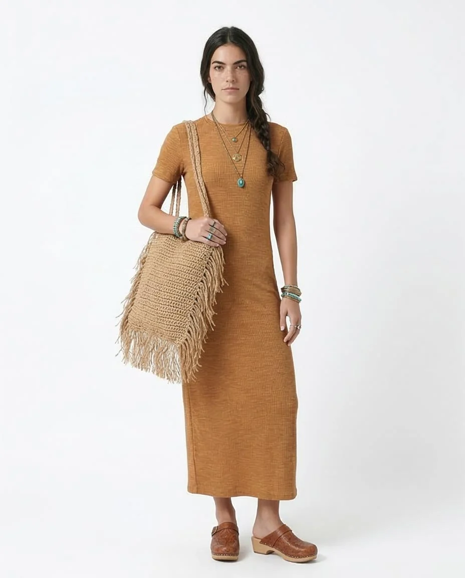 Ravin Ribbed Short-Sleeve Maxi Dress – Toffee - R208762 - Image 5