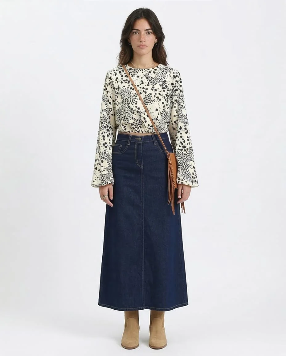 Ravin Women's Floral Print Cropped Blouse with Bell Sleeves- Cream & Black - R208774 - Image 3
