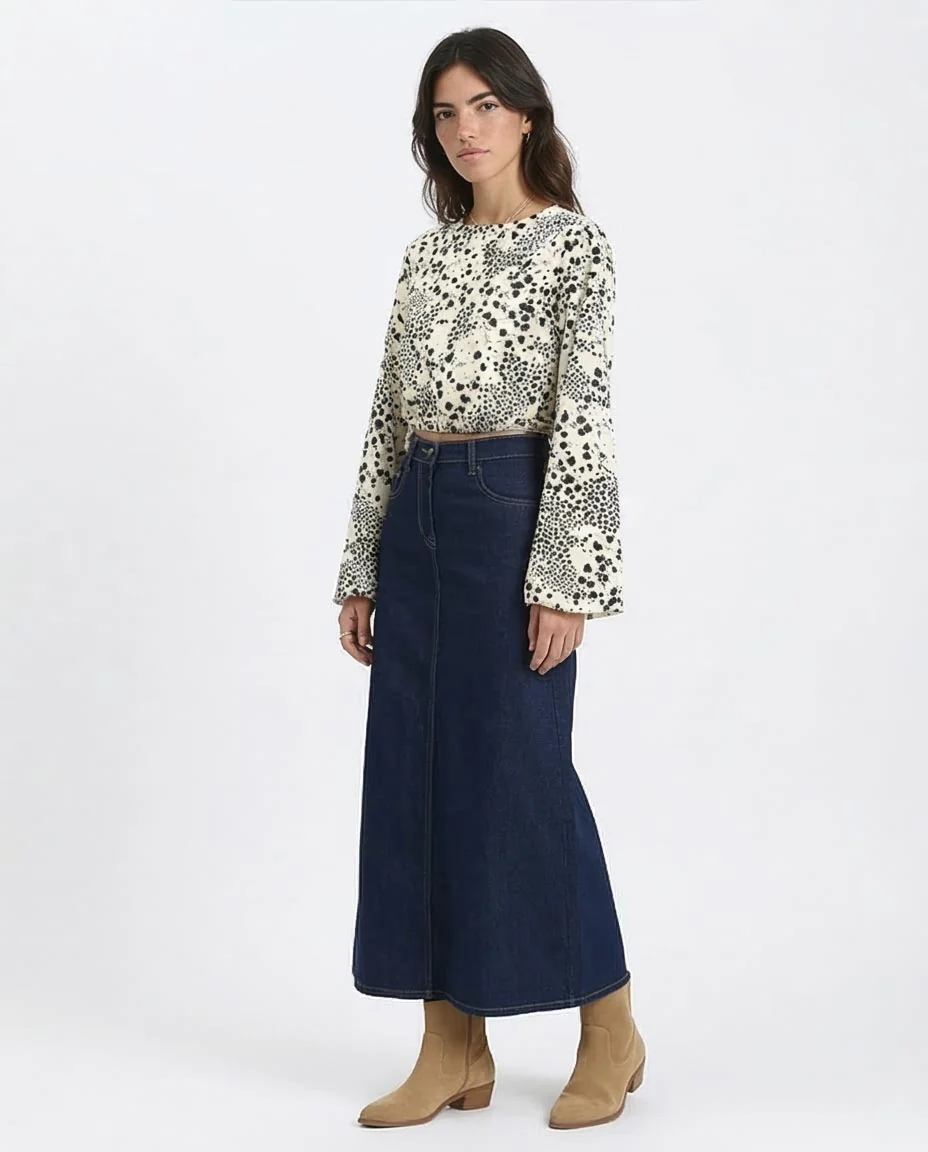 Ravin Women's Floral Print Cropped Blouse with Bell Sleeves- Cream & Black - R208774 - Image 5