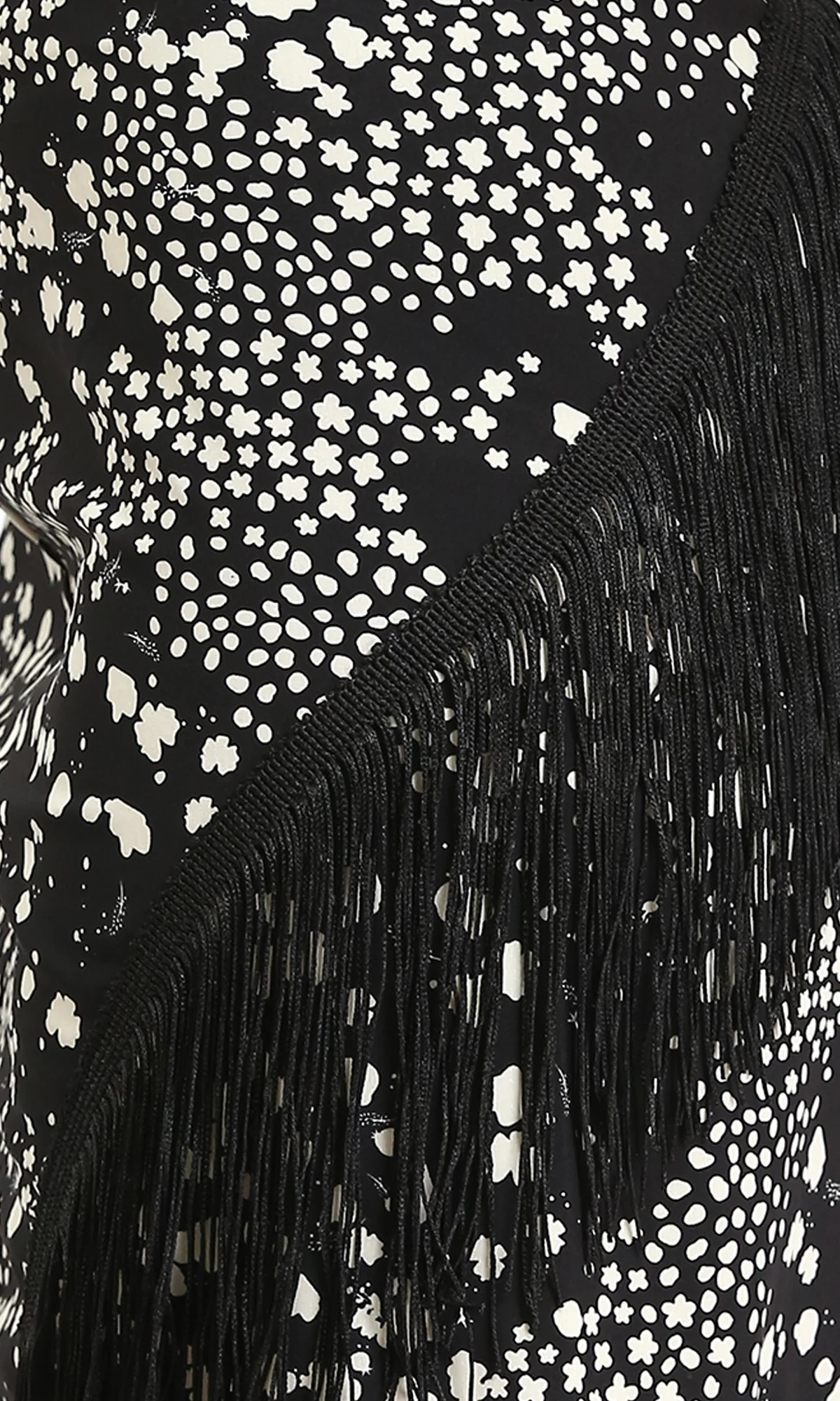 R208781 - Patterned Zipped Short Skirt with Fringes - Black & White - Image 3