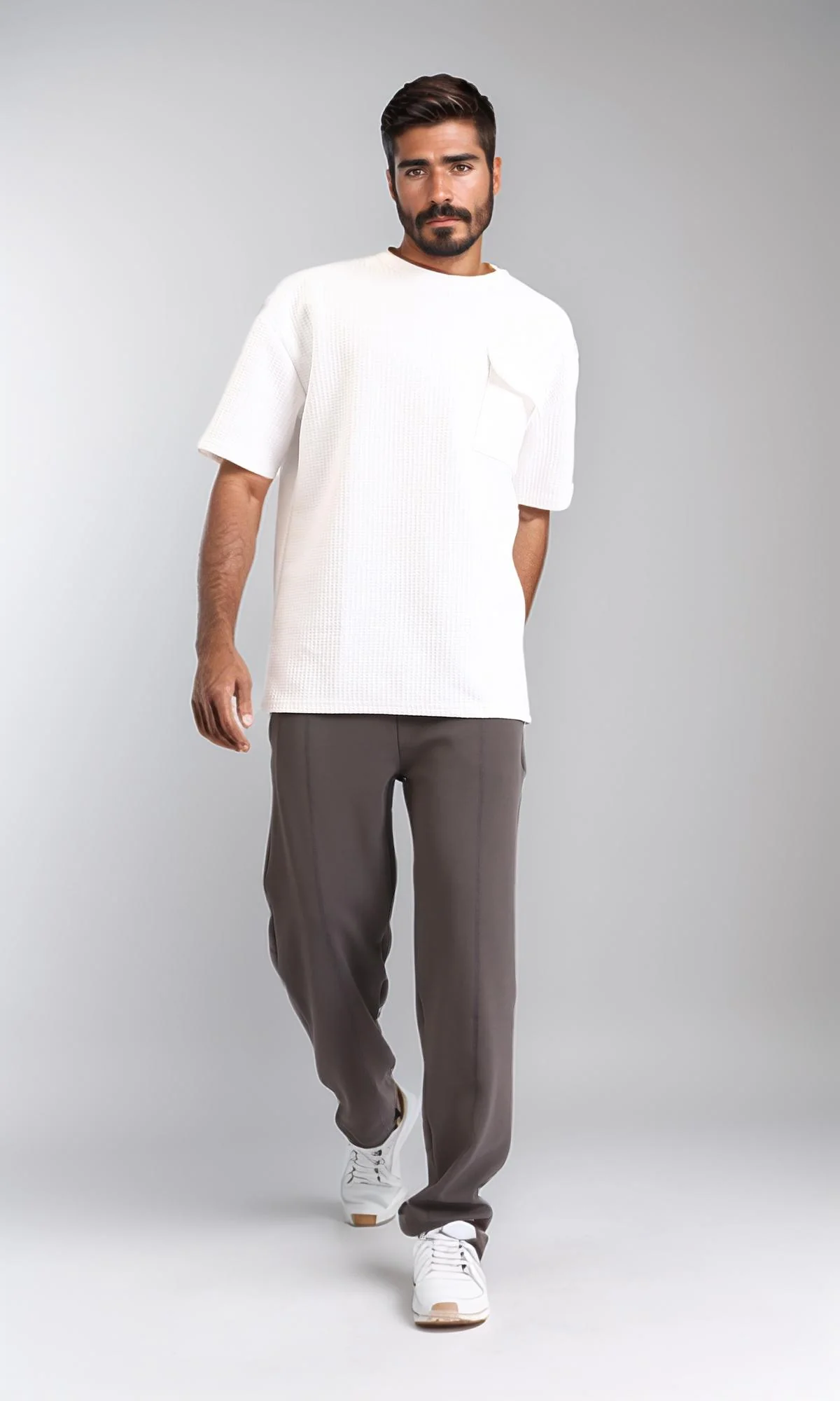 R208820-Relaxed Leg Slip On Summer Pants - Dark Grey - Image 4