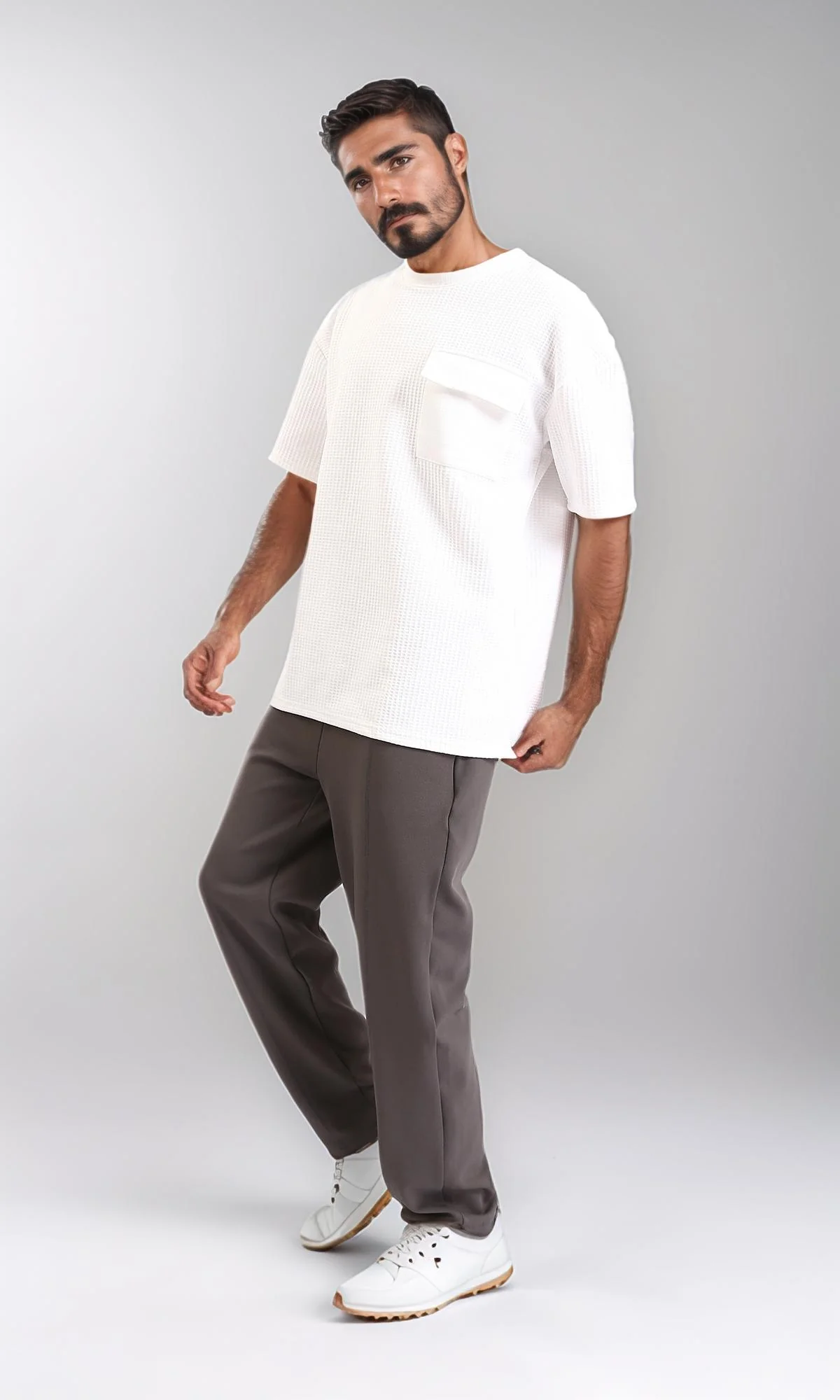 R208820-Relaxed Leg Slip On Summer Pants - Dark Grey - Image 5