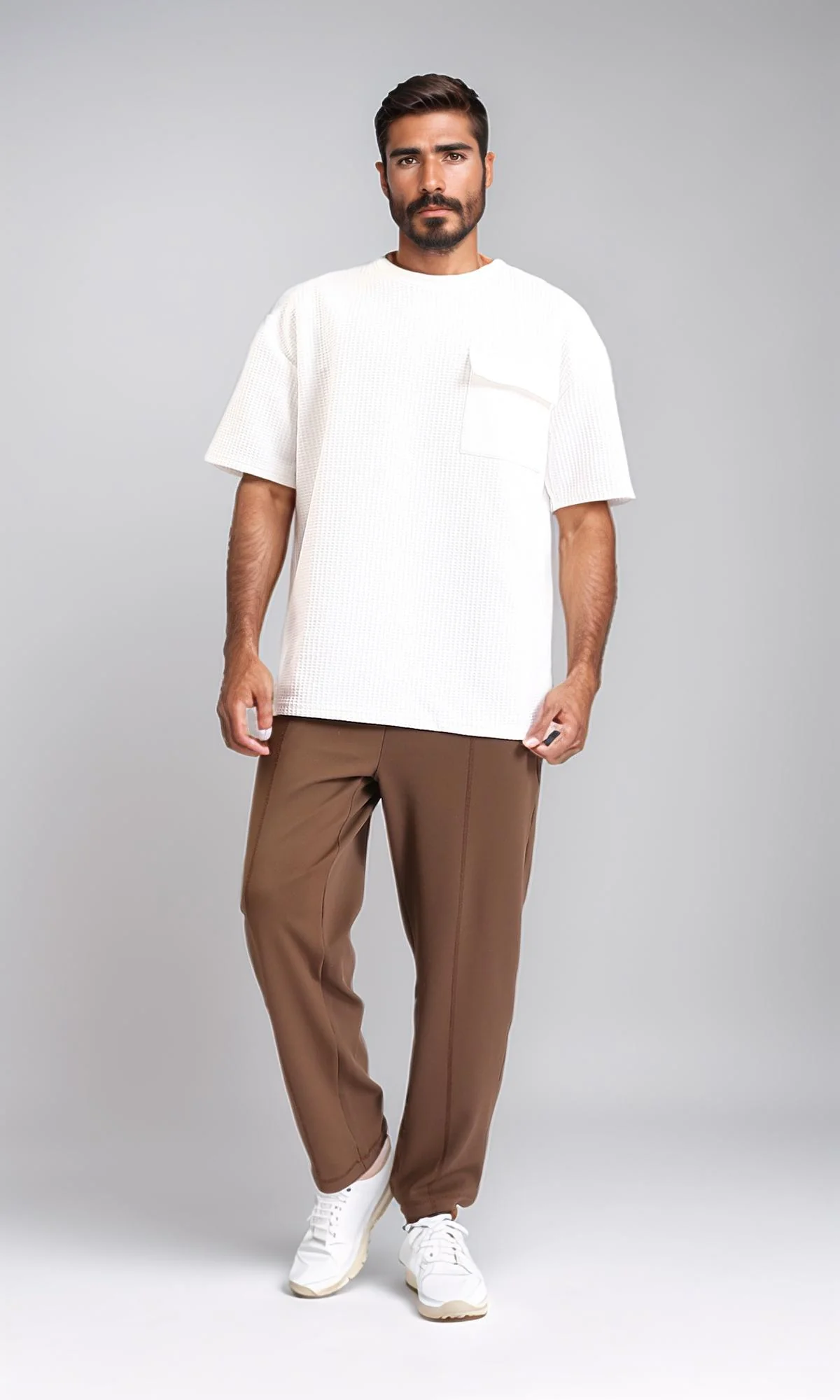 R208837-Relaxed Leg Slip On Summer Pants - Dark Brown - Image 4