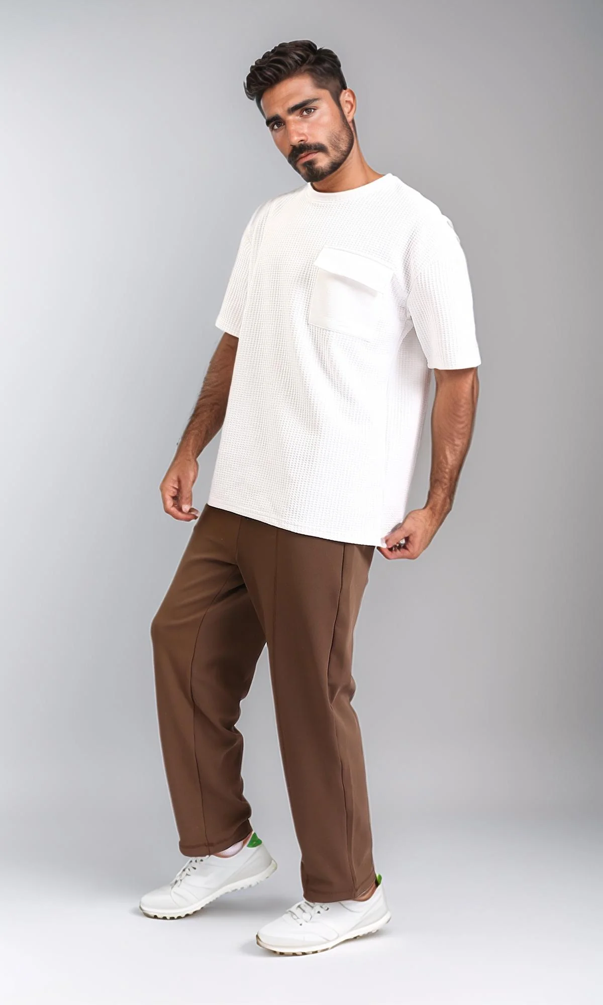 R208837-Relaxed Leg Slip On Summer Pants - Dark Brown - Image 5
