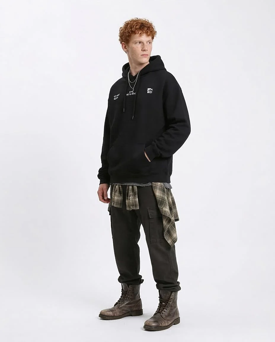 RAVIN "Do Not Repay Evil" Graphic Fleece Hoodie - Black - R208843 - - Image 4