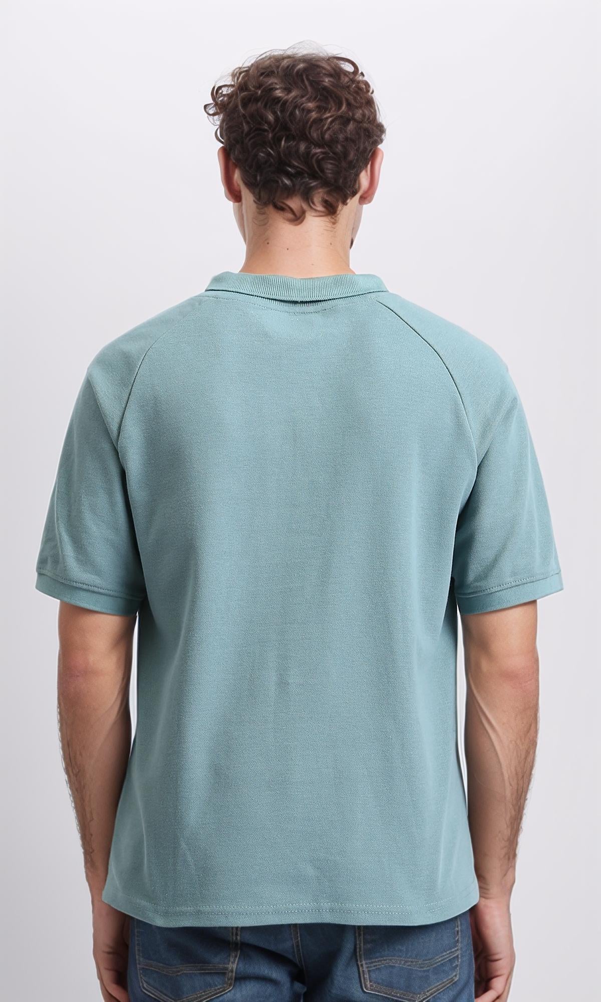 R208947 - Elbow Sleeves Solid Polo Shirt - Dark Mint - Image 2