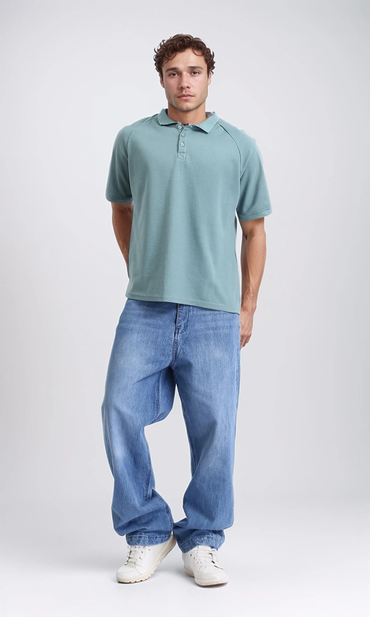 R208947 - Elbow Sleeves Solid Polo Shirt - Dark Mint - Image 4