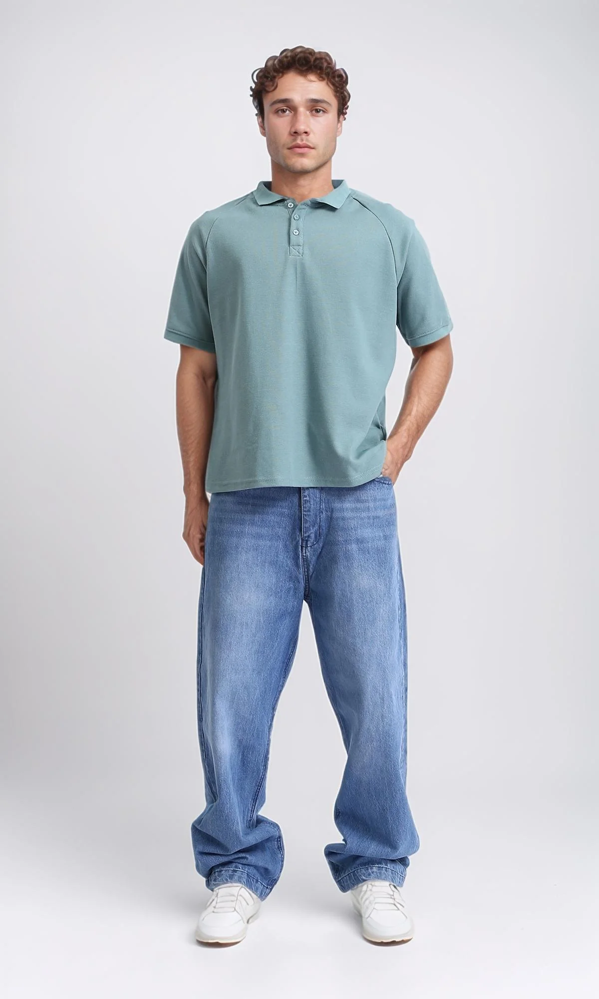R208947 - Elbow Sleeves Solid Polo Shirt - Dark Mint - Image 5