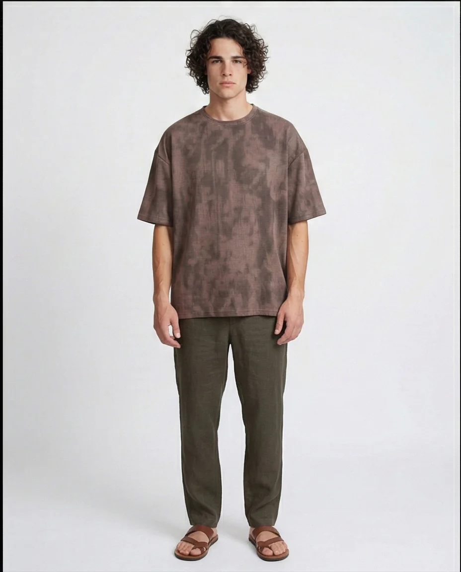 R208962 - Oversized Jacquard T-Shirt - Dark Brown - Image 3