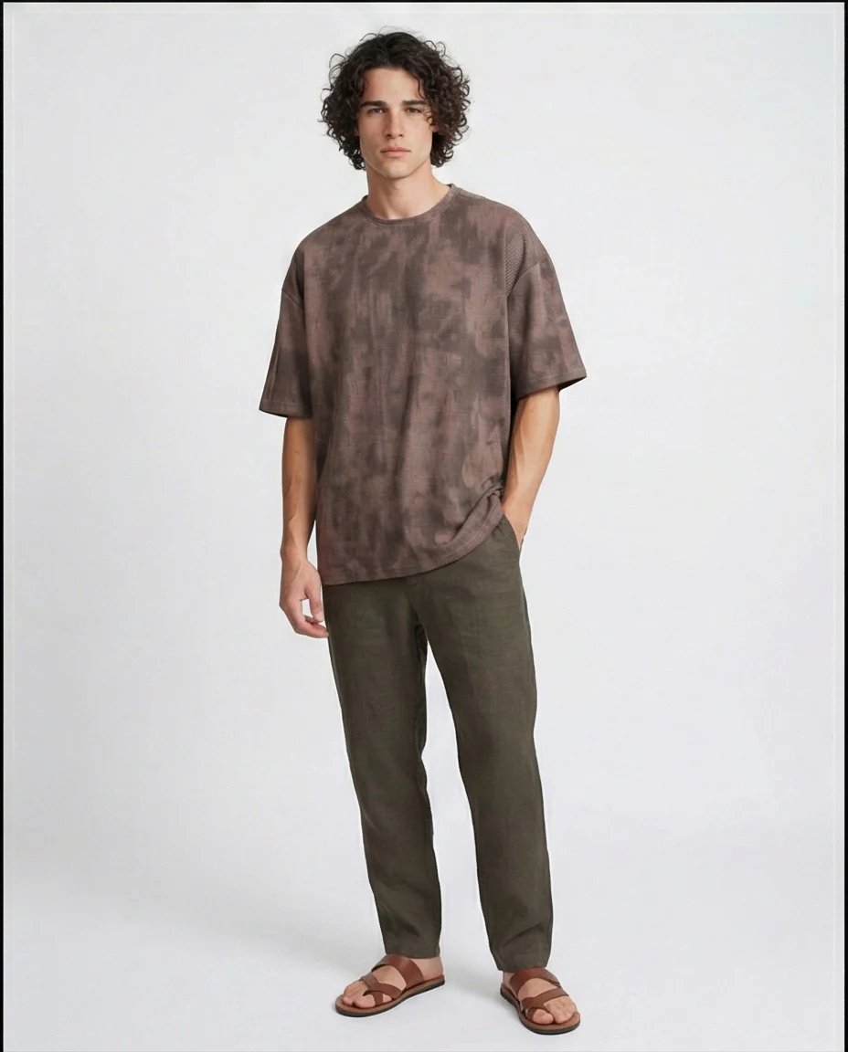 R208962 - Oversized Jacquard T-Shirt - Dark Brown - Image 4