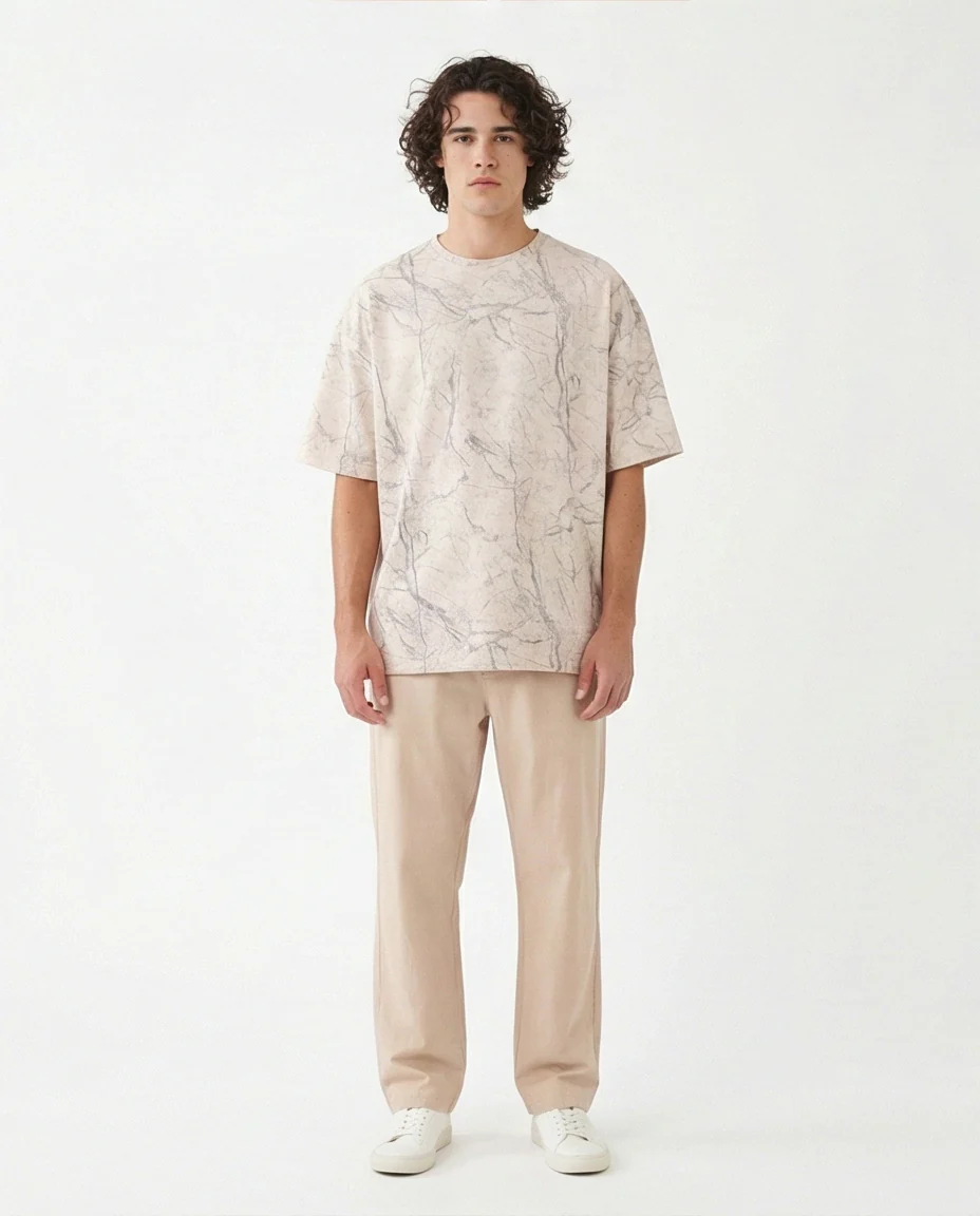R208965 - Waffle Textured Oversized T-Shirt - Off-White - Image 3